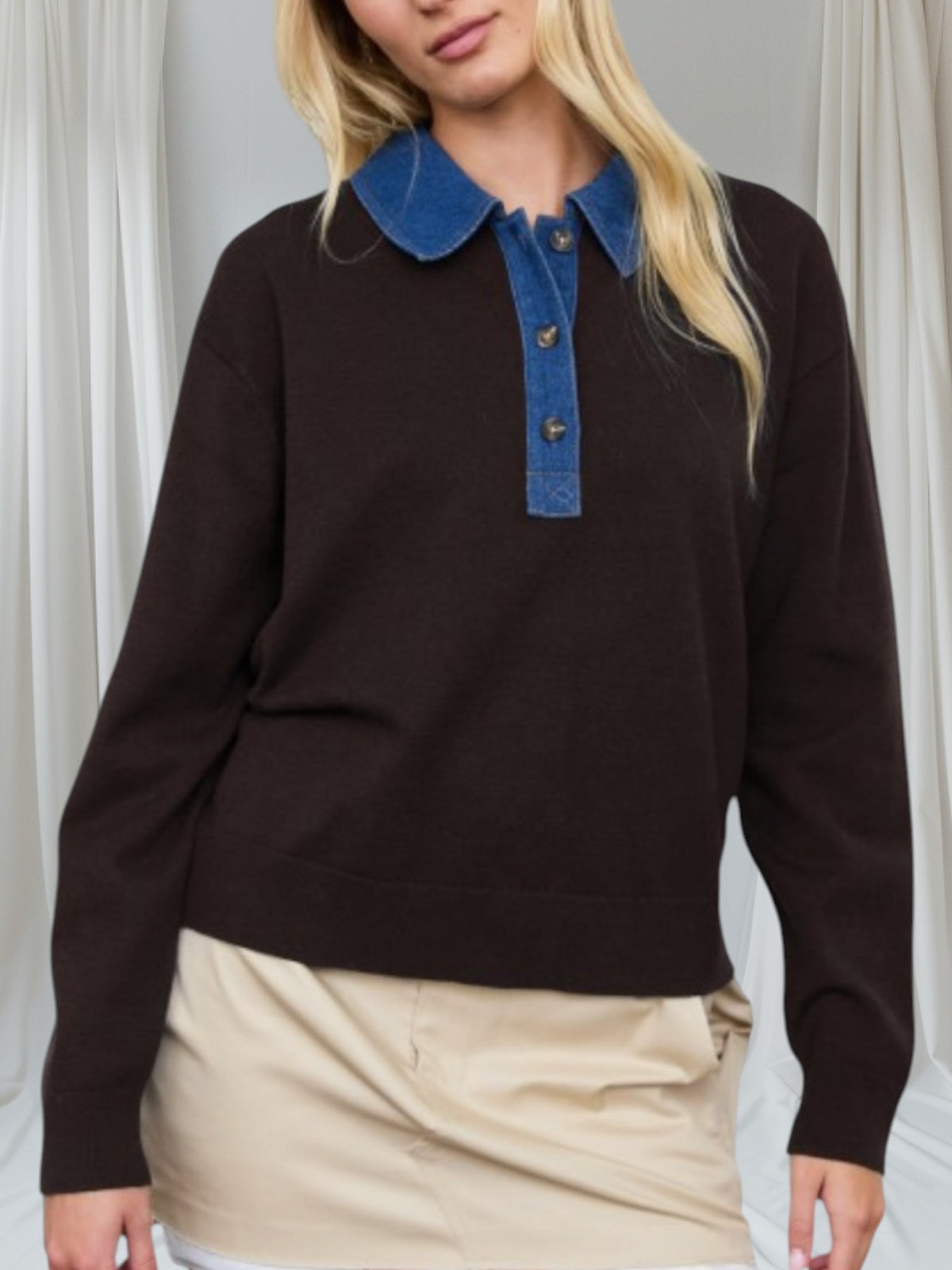 Denim Collar Polo Knit