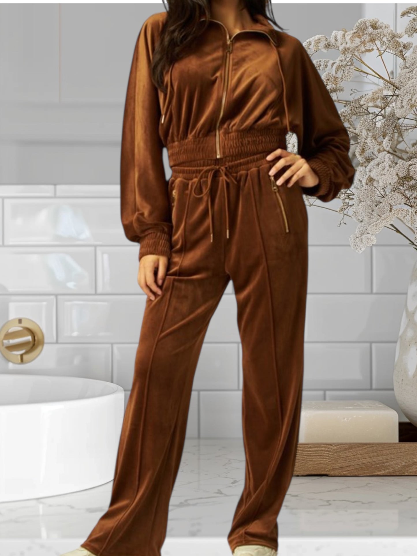 Velvet 2pcs Pants Set