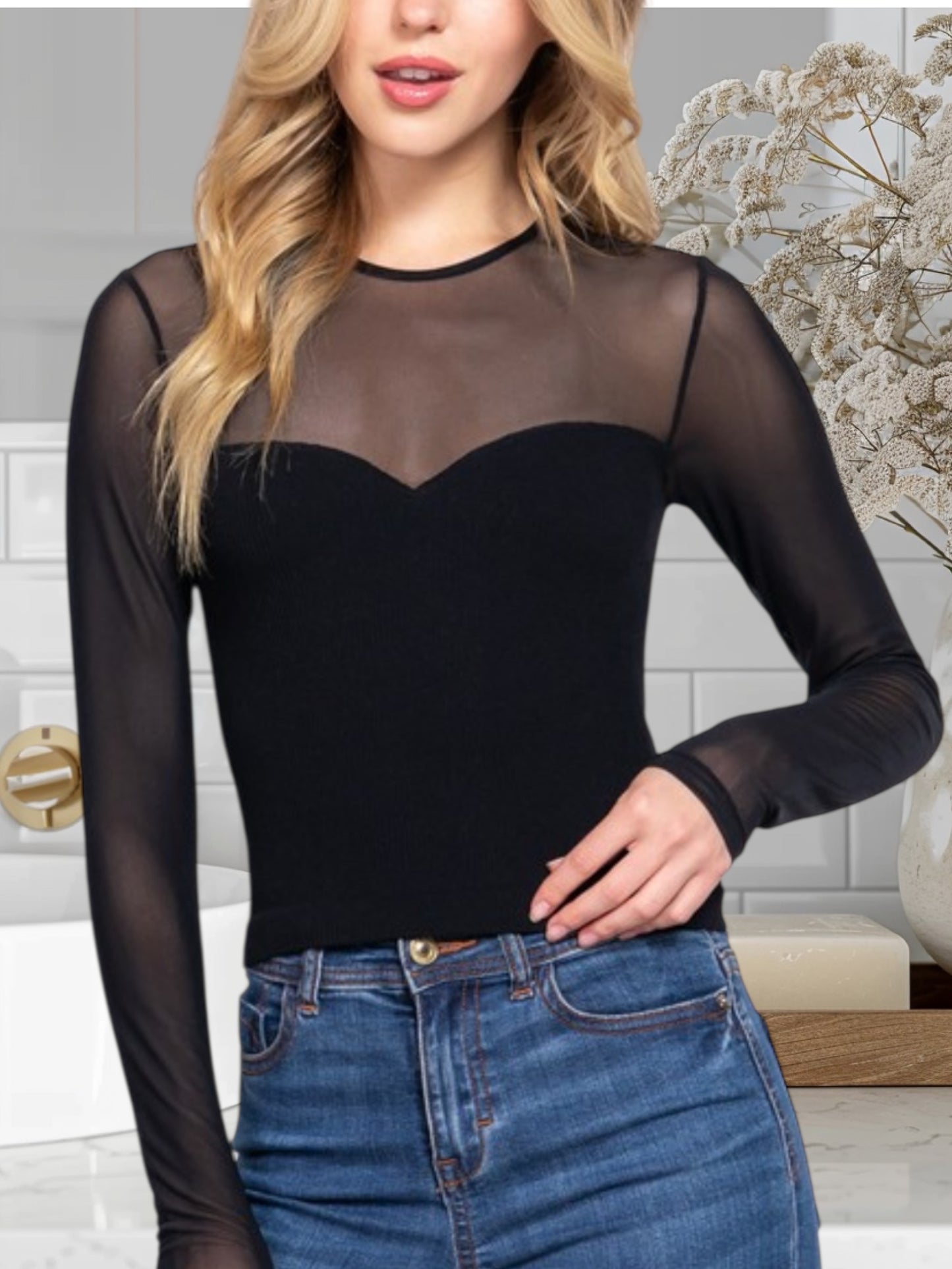 Manga Larga Mesh Top