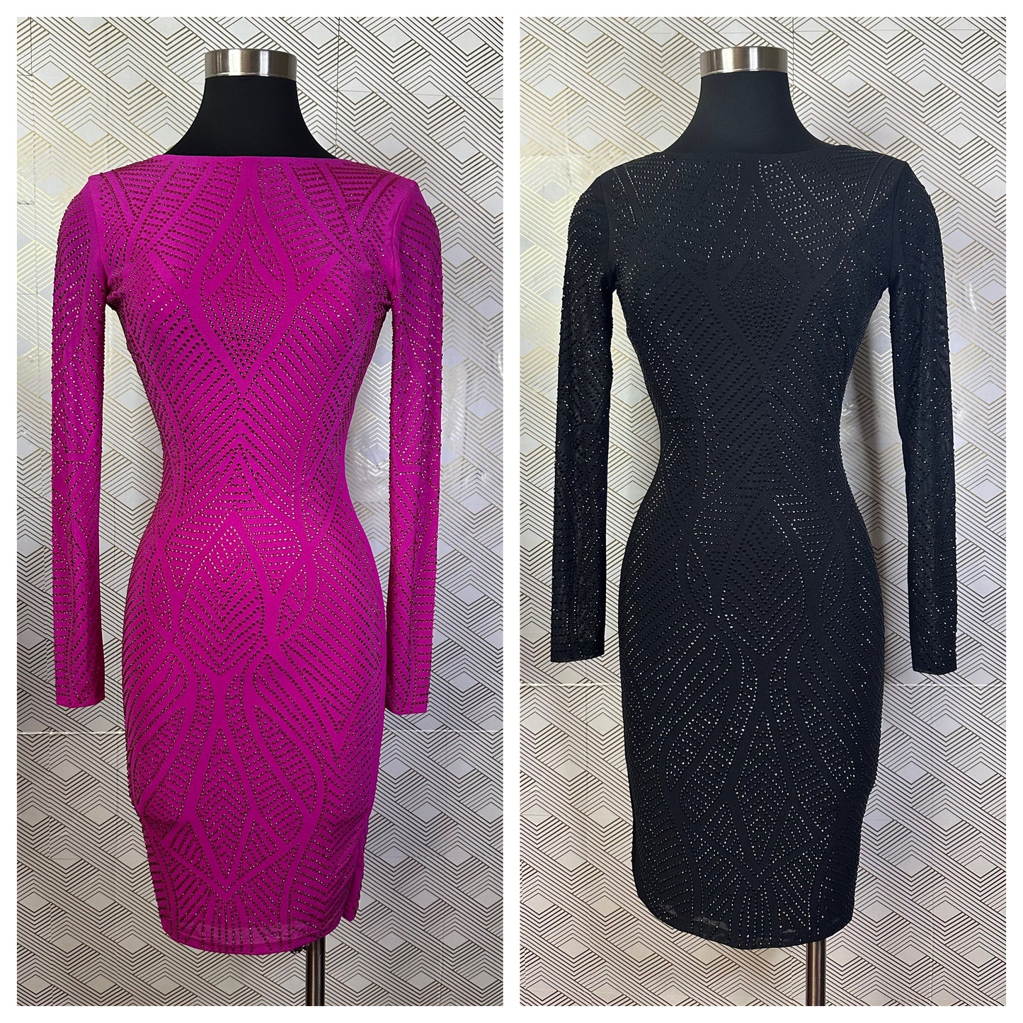 Rhinestone front and back mini dress