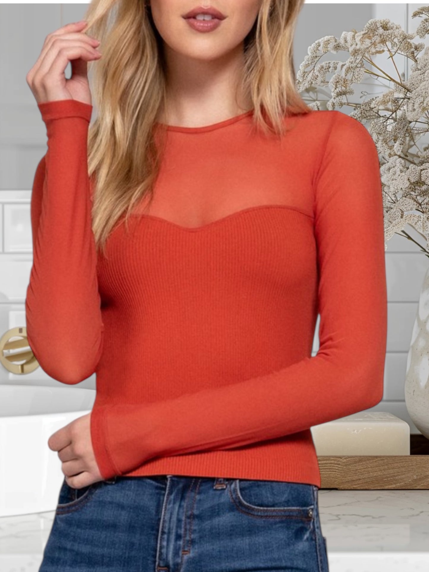 Manga Larga Mesh Top