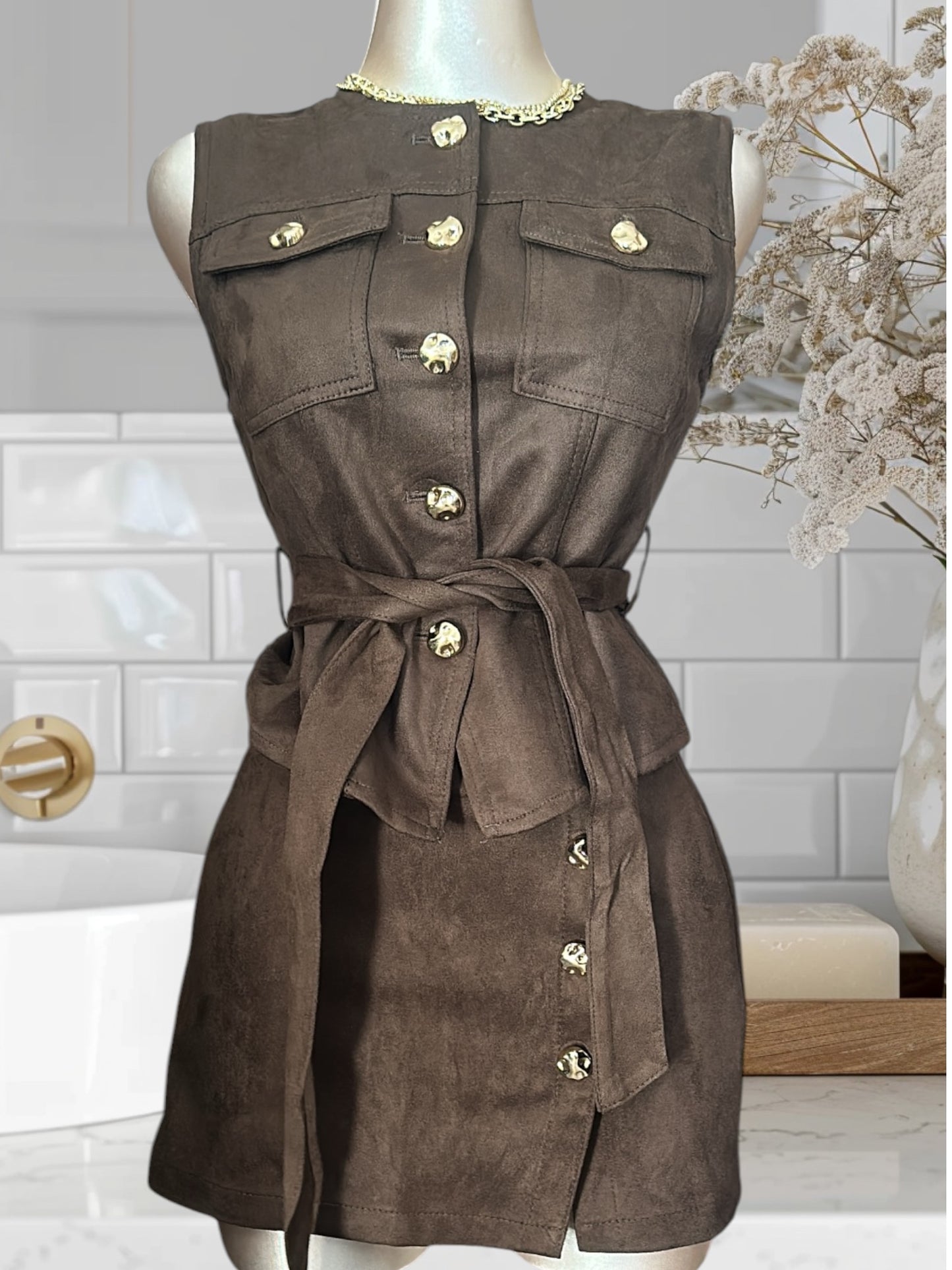 Faux Sude Falda Short Set