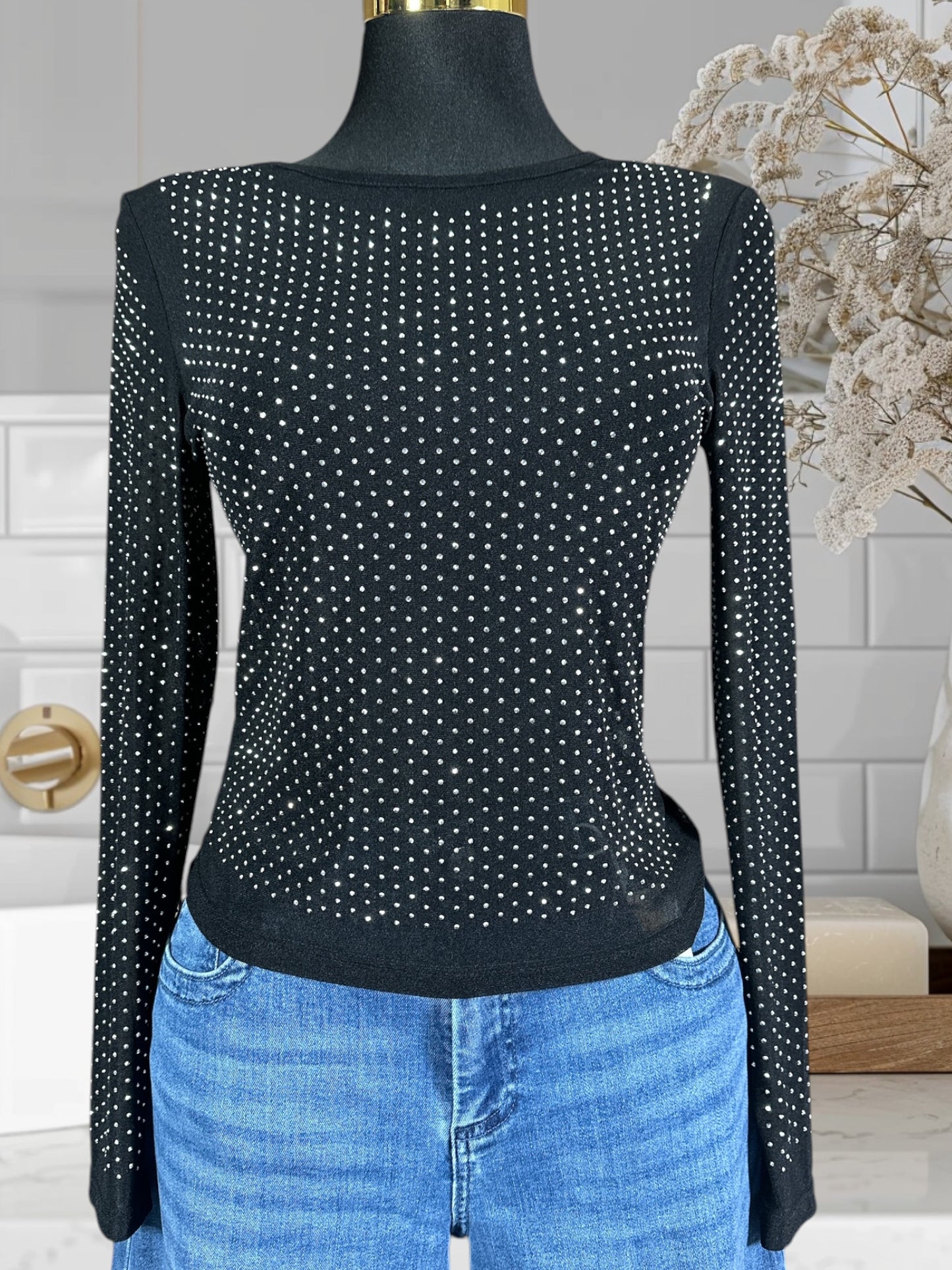 Mesh Top W/Rhinestones