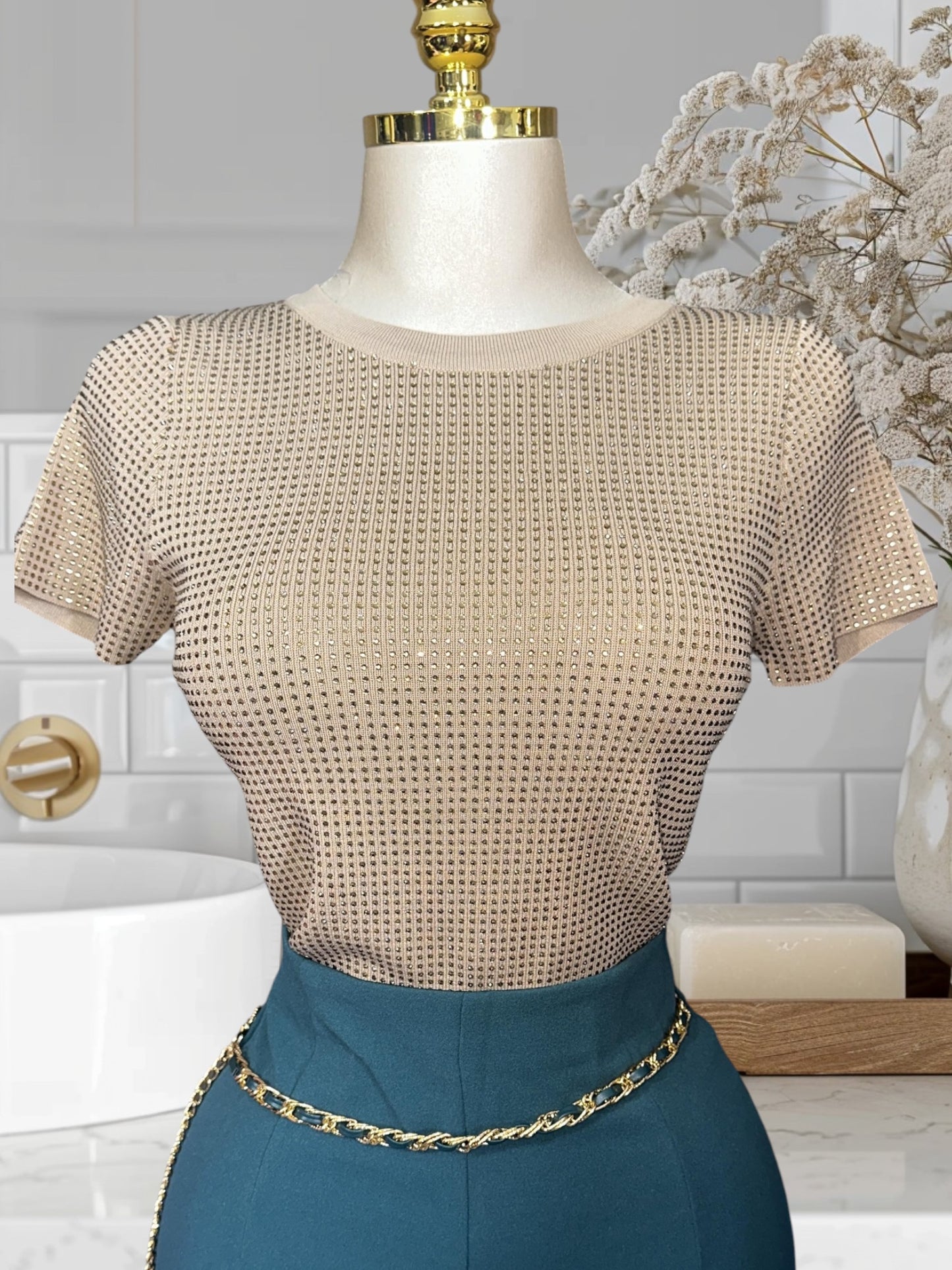 Crop Top W/Rhinestone