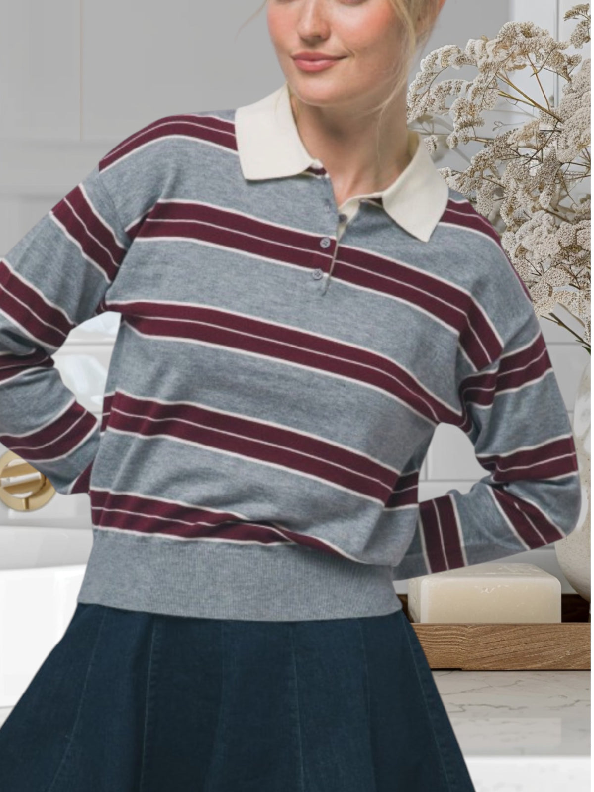 Stripe Polo Cardigan
