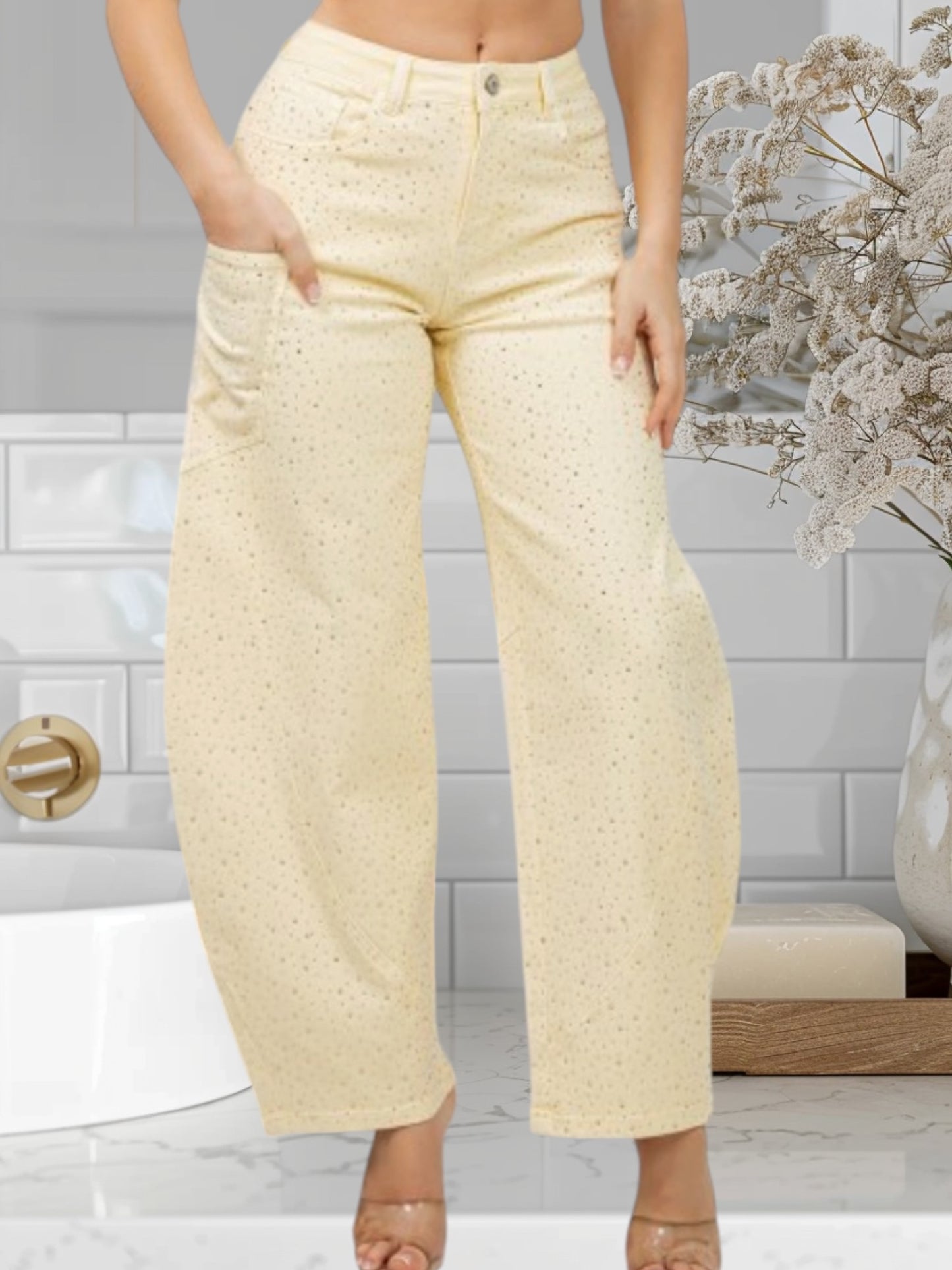 Barrel Jean With Rhinestones