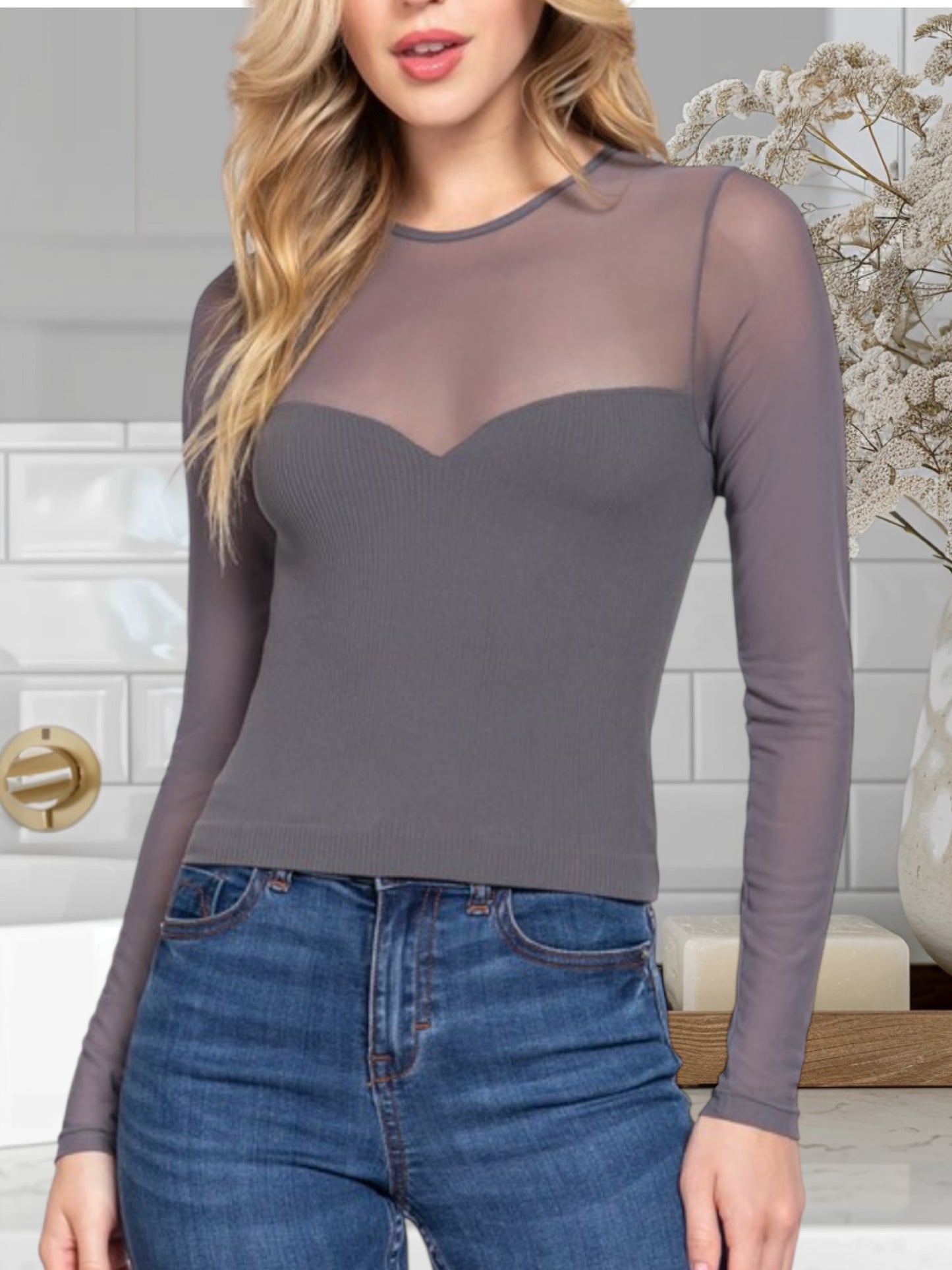 Manga Larga Mesh Top