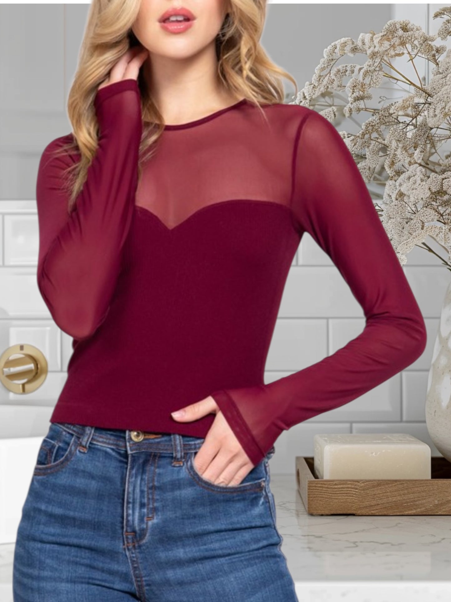 Manga Larga Mesh Top