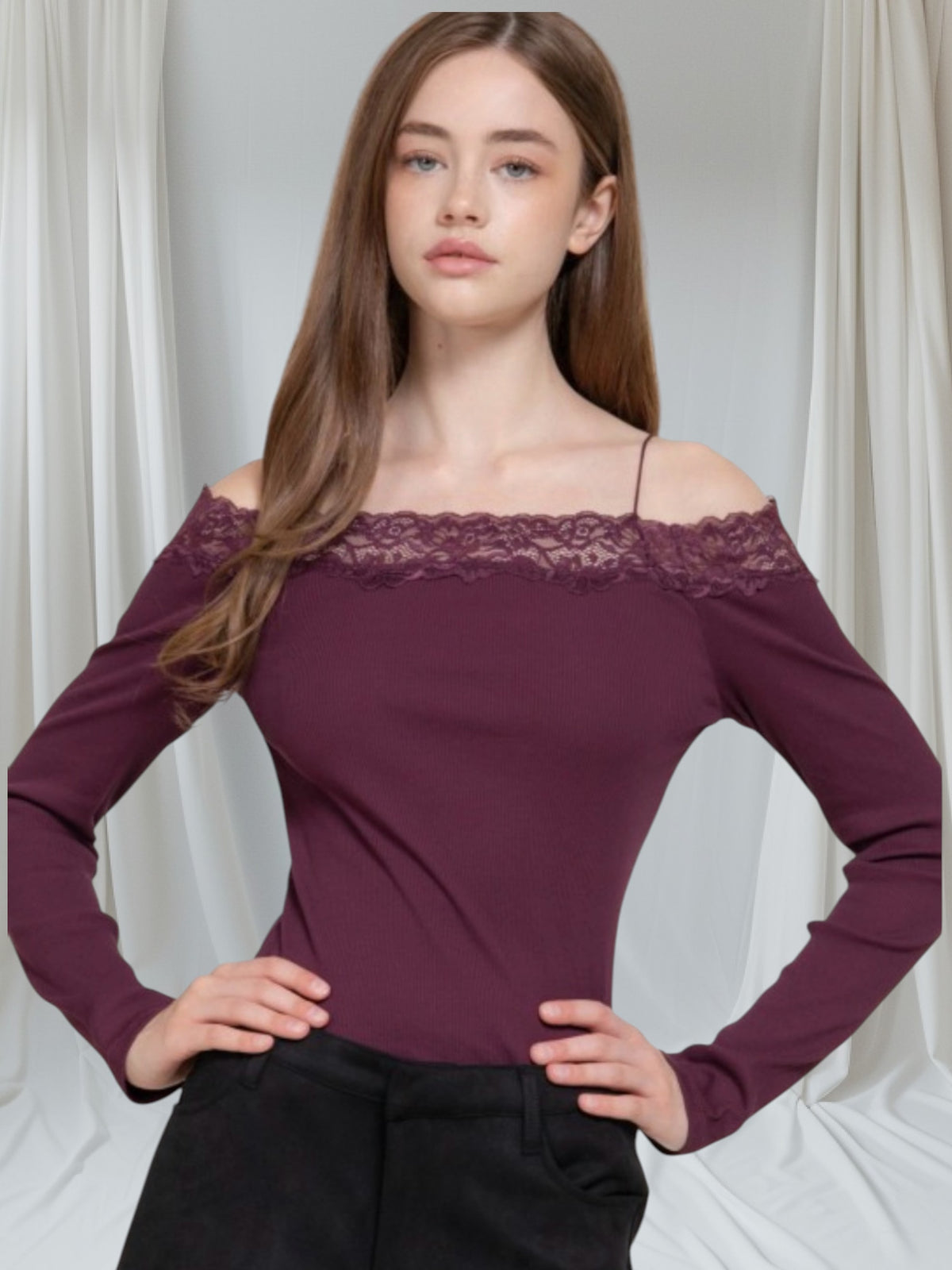Off Shoulder Lace Knit Top