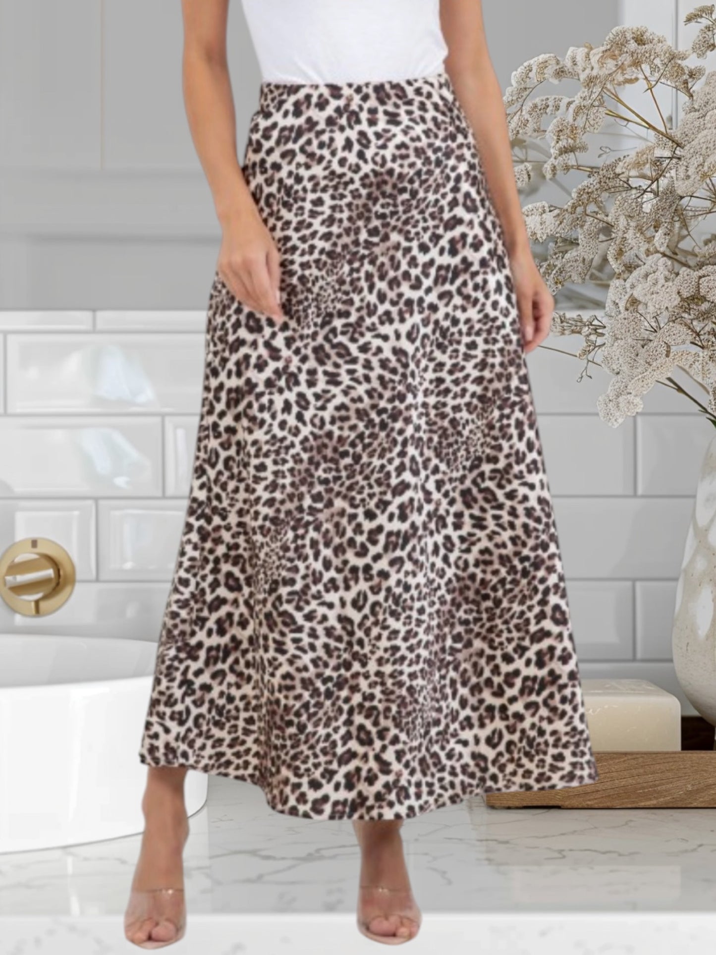 Satin Leopard Maxi Skirt
