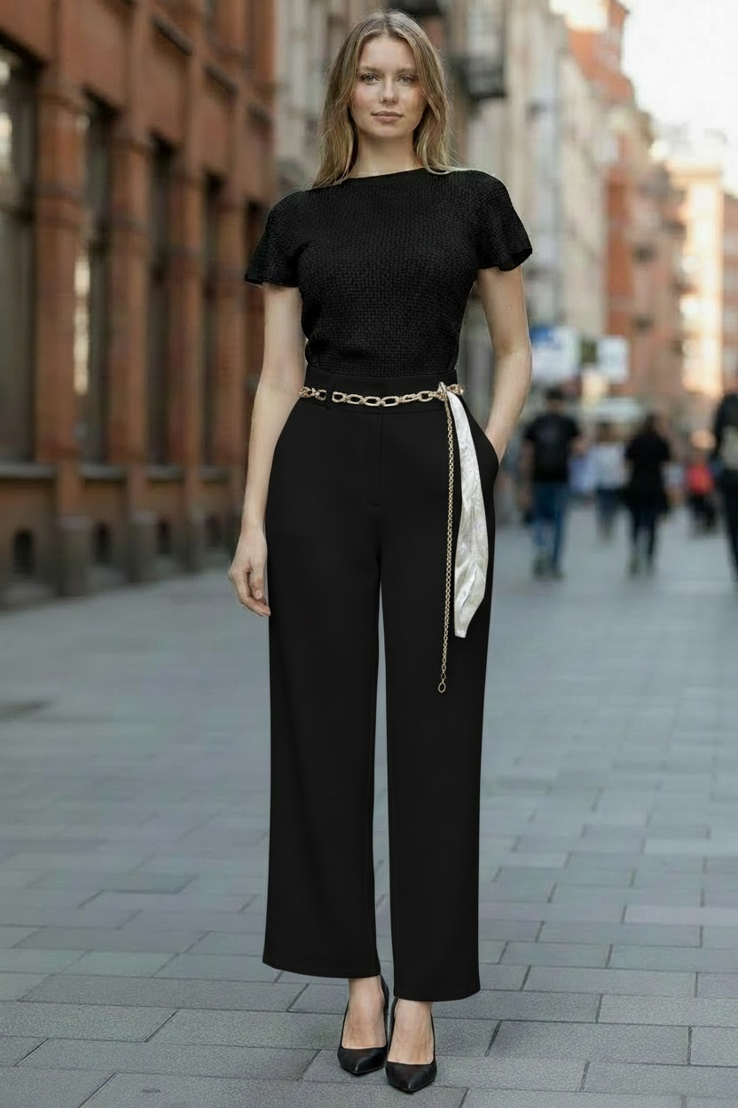 High Rise Pants W/Belt K-241