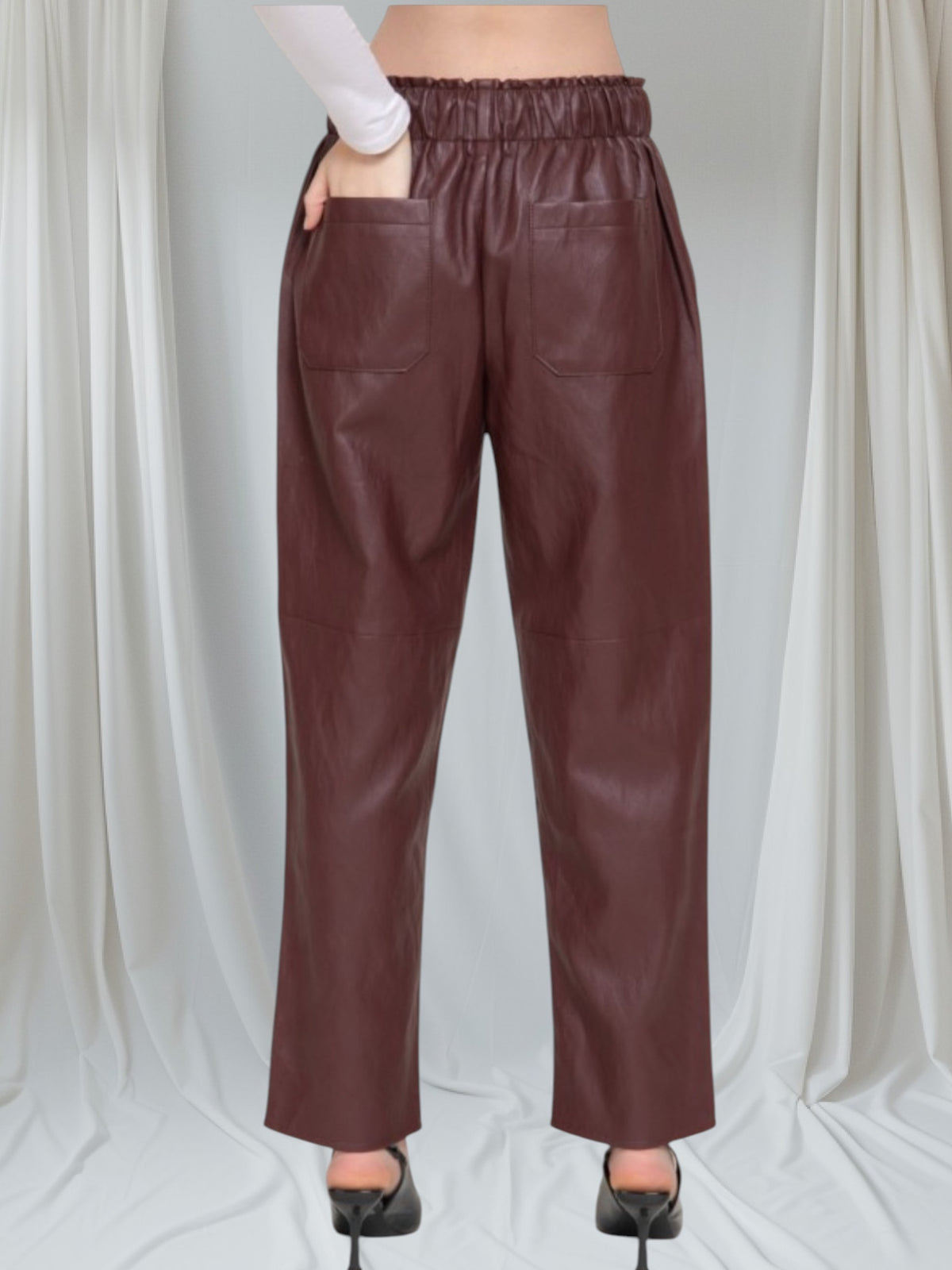 Elastic Faux Leather Pants