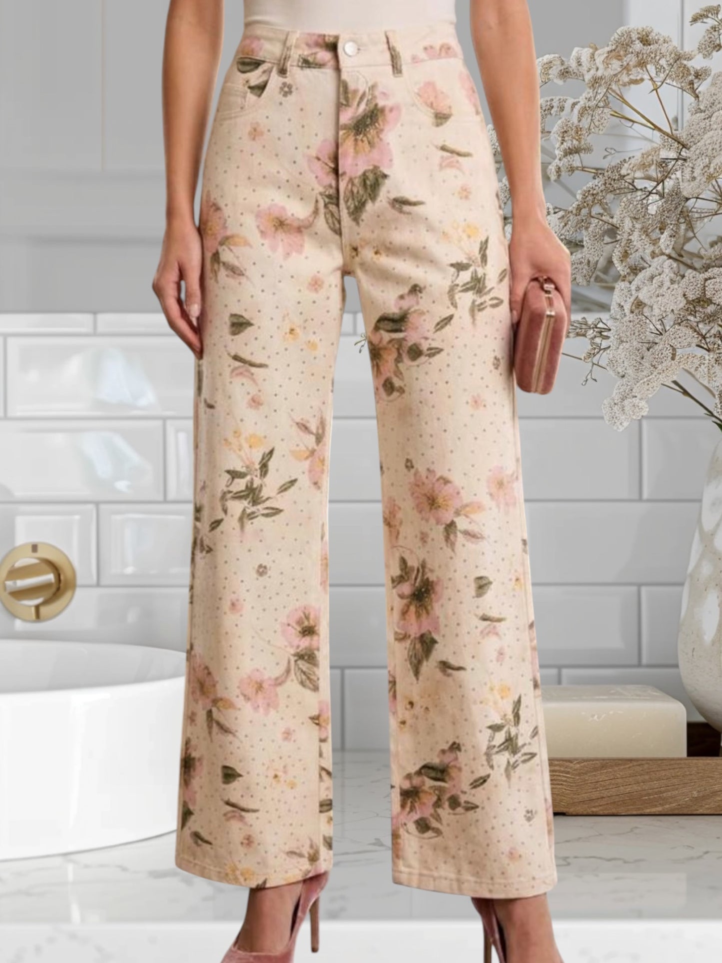 Floral W/Rhinestones Pants 201