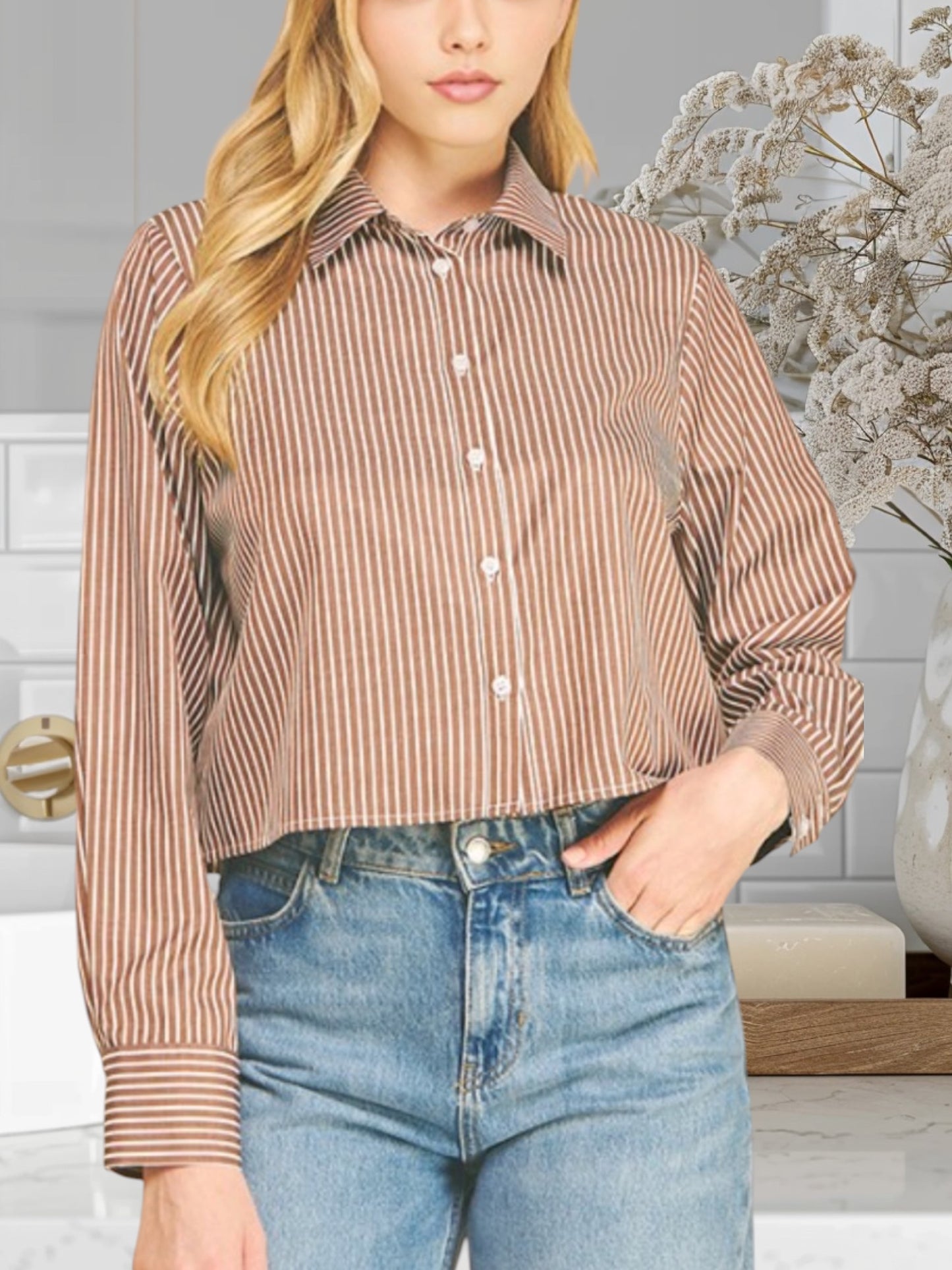 Striped Oversized Crop Shirt