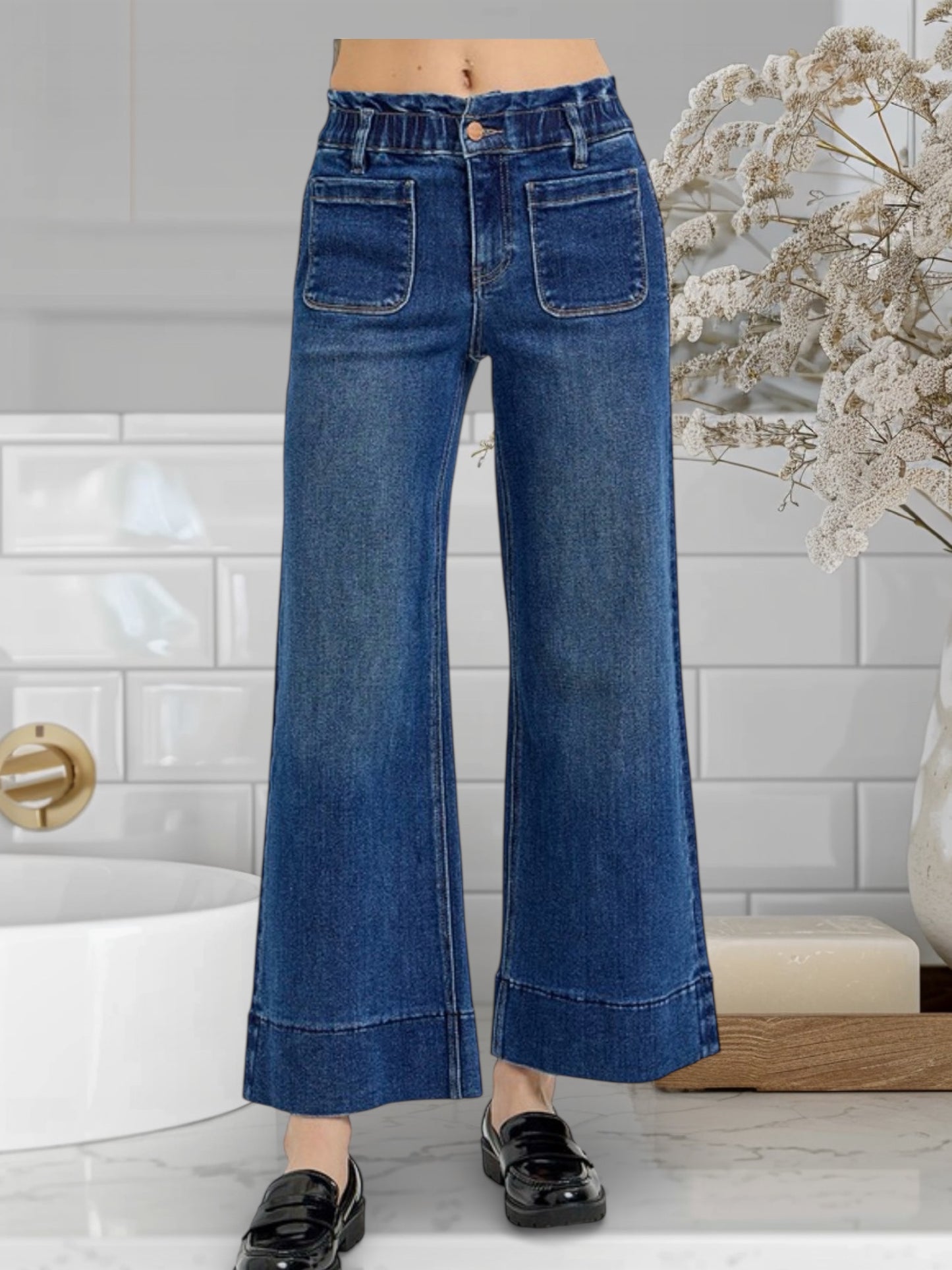 Elastic Band High Rise Crop Wide Leg