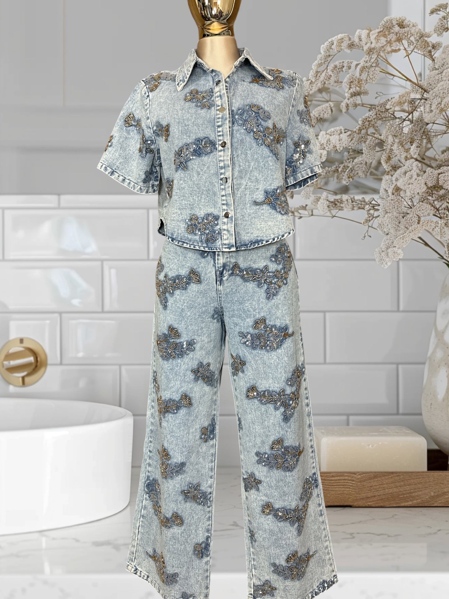 2 Pcs Short Sleeve Denim Ser