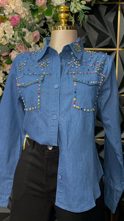 Embellished Denim Blouse