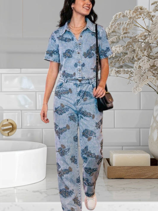 2 Pcs Short Sleeve Denim Ser