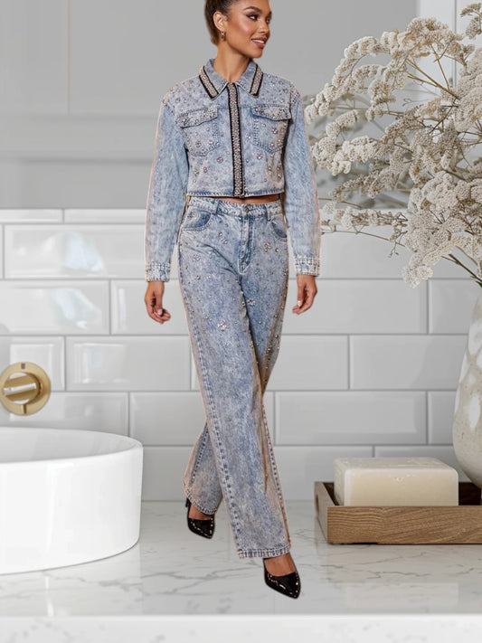 2 Pcs Embellished Denim Set