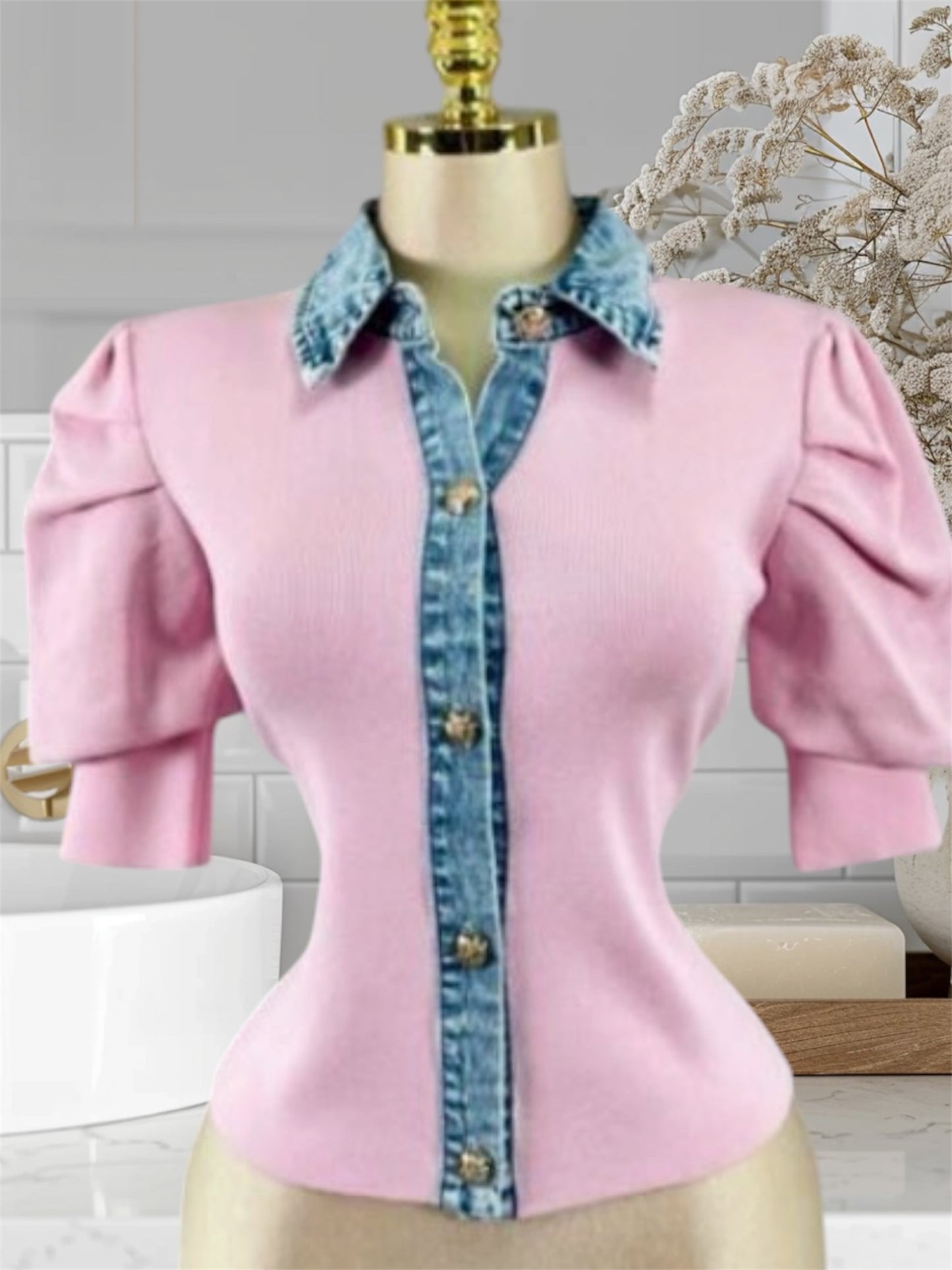Pink Blouse W/Denim