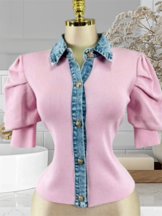 Pink Blouse W/Denim