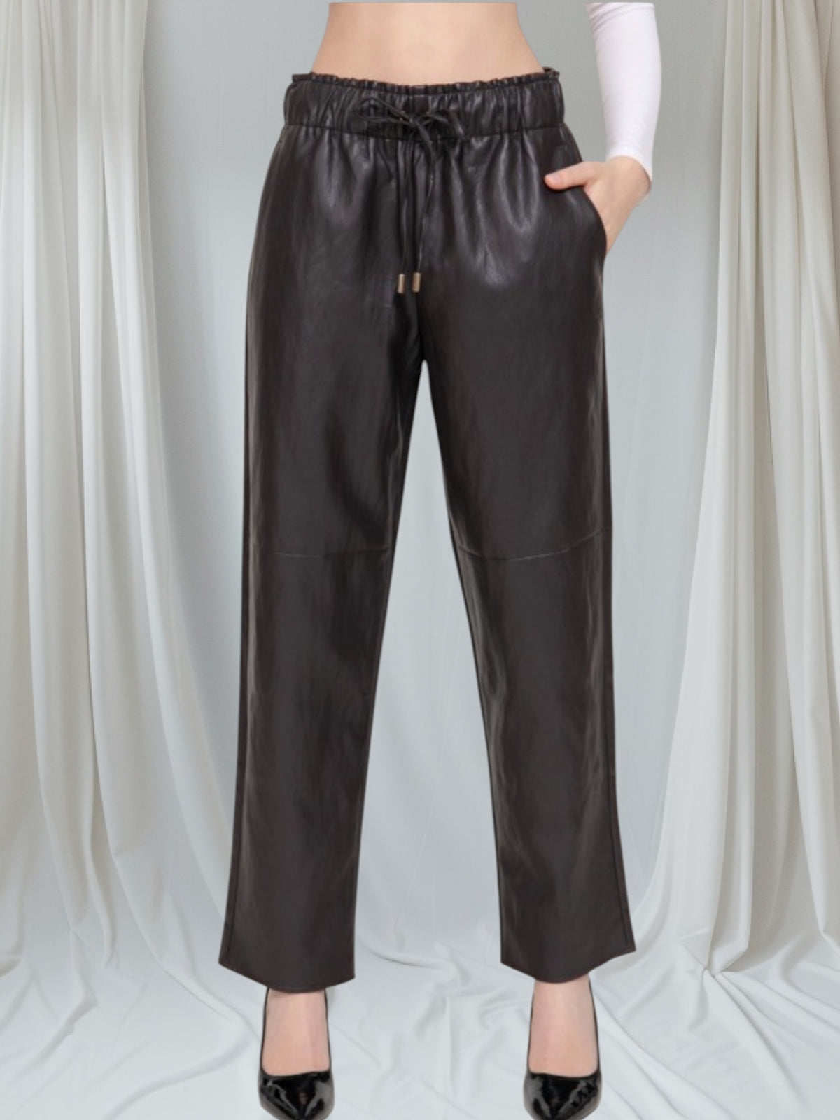 Elastic Faux Leather Pants