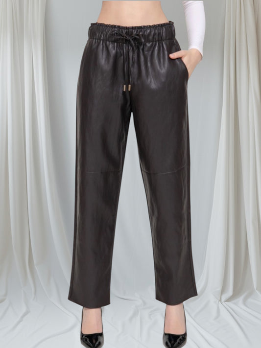 Elastic Faux Leather Pants