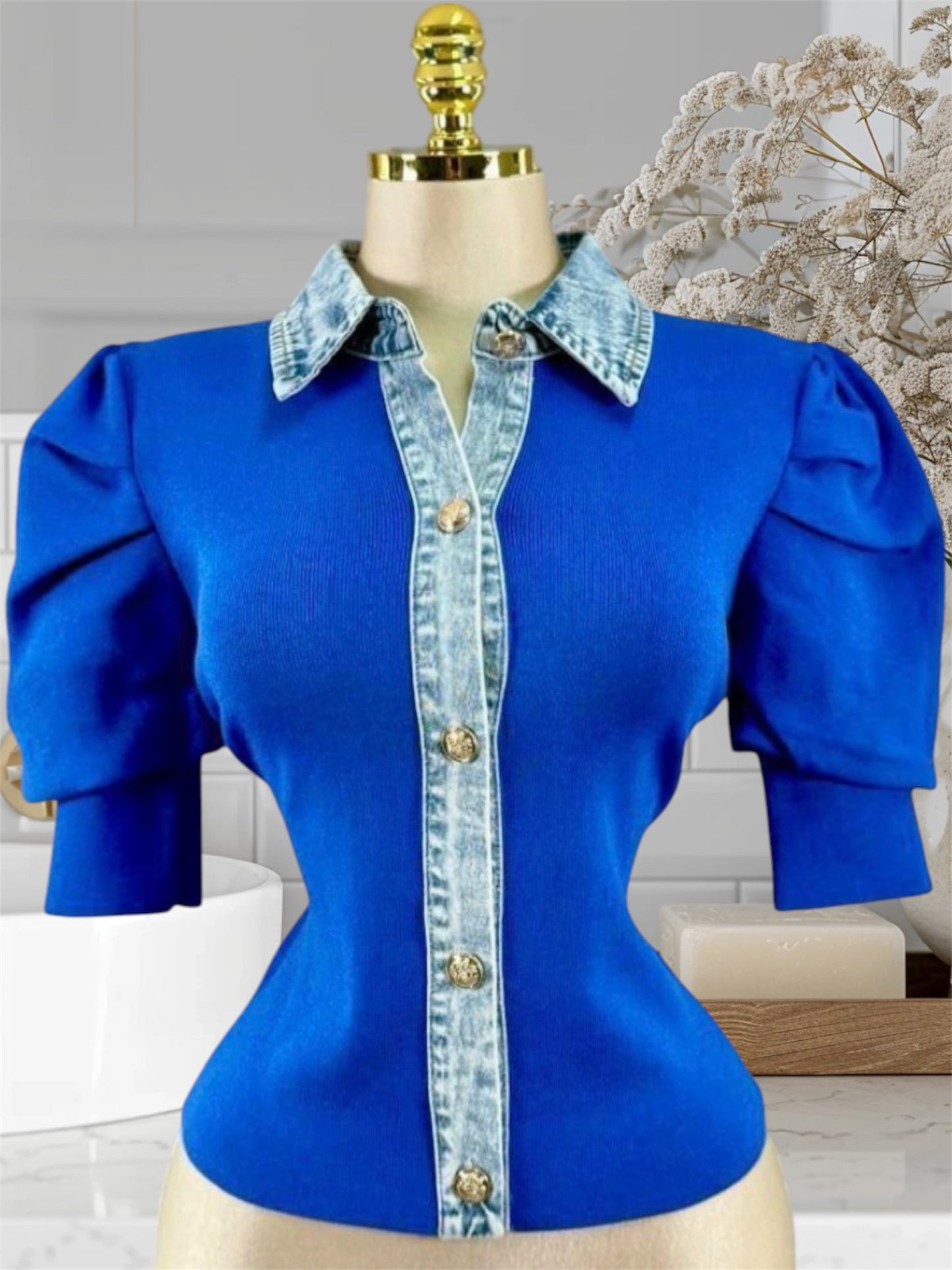Royal Blue Bouse W/Demin
