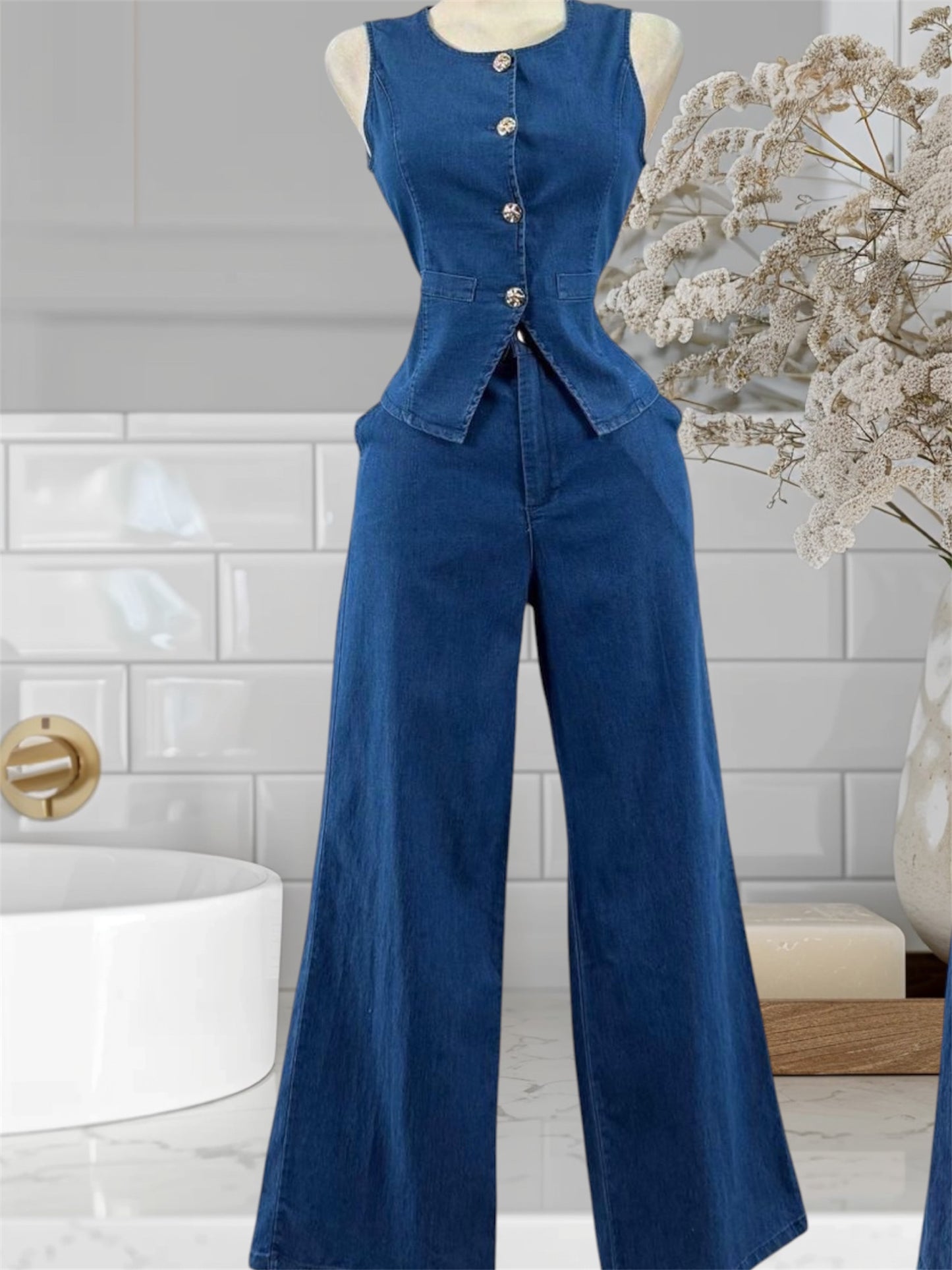 Denim Set Vest and Pants