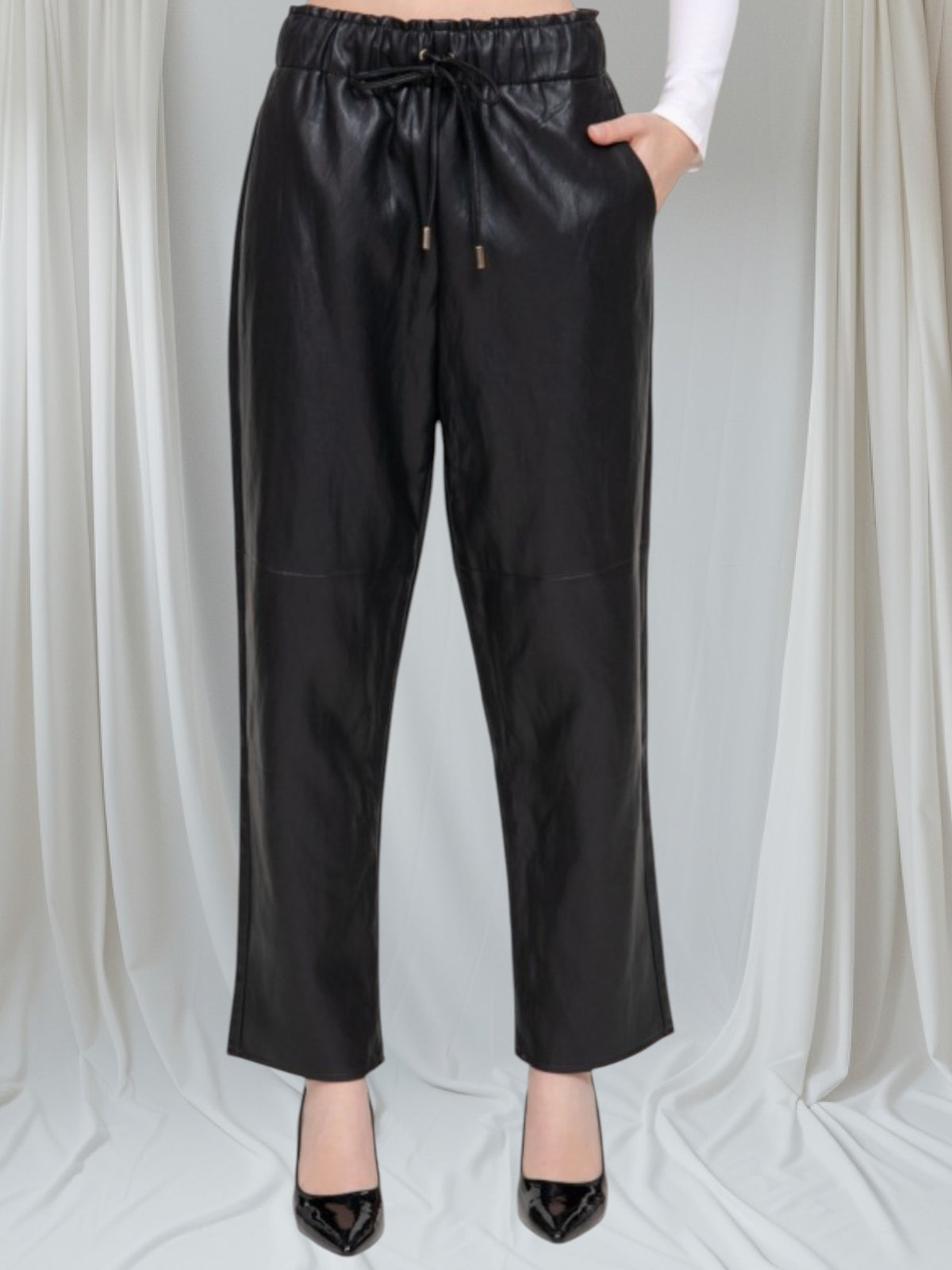 Elastic Faux Leather Pants