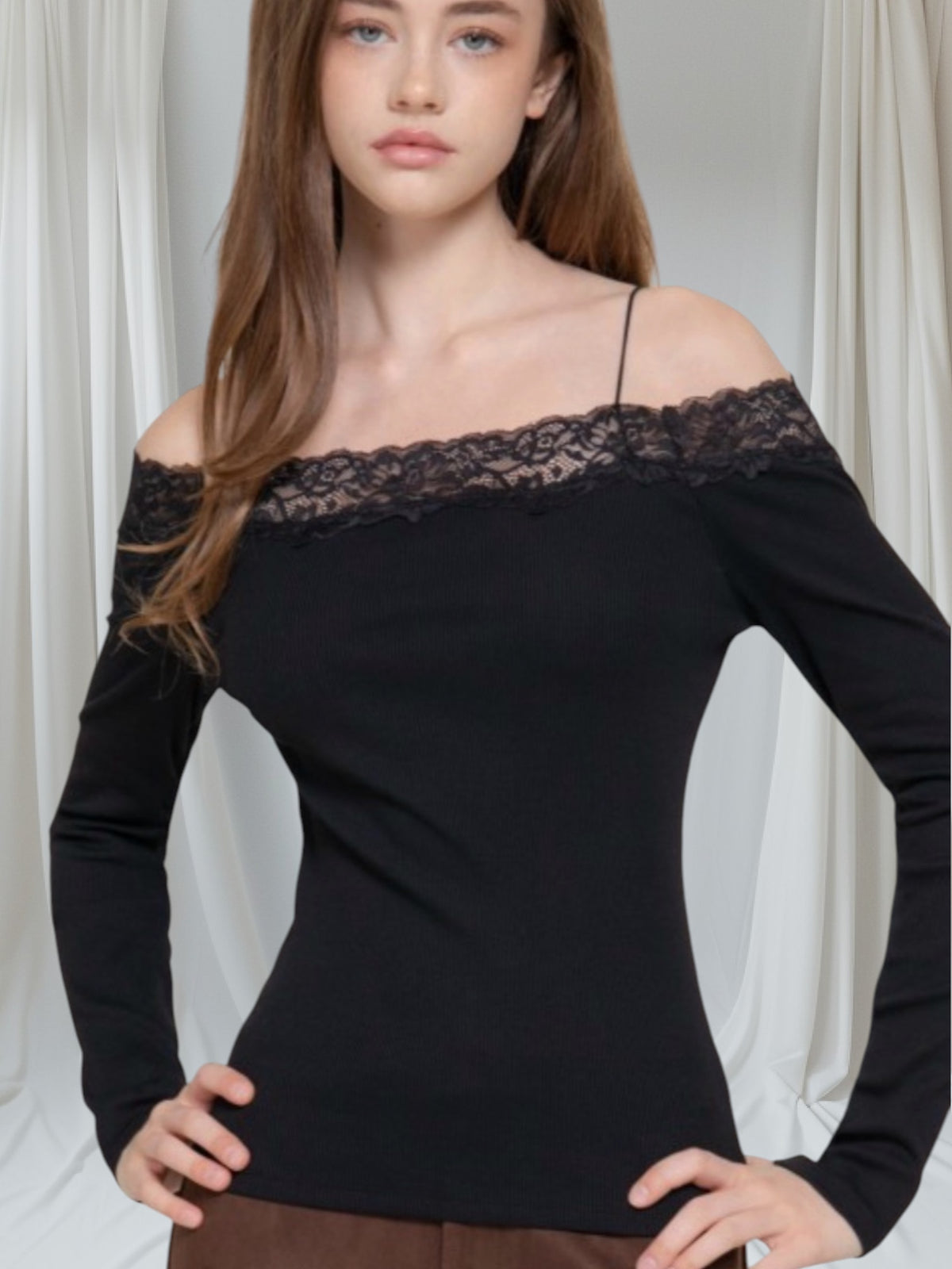 Off Shoulder Lace Knit Top