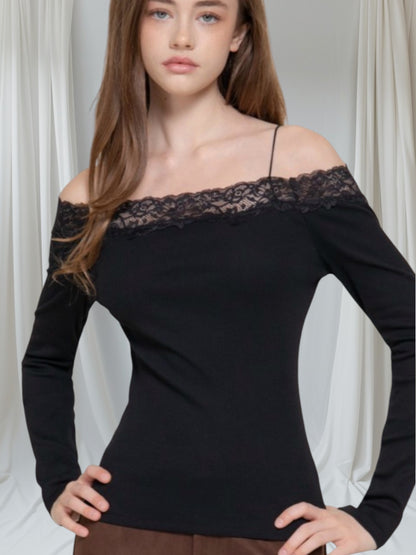 Off Shoulder Lace Knit Top