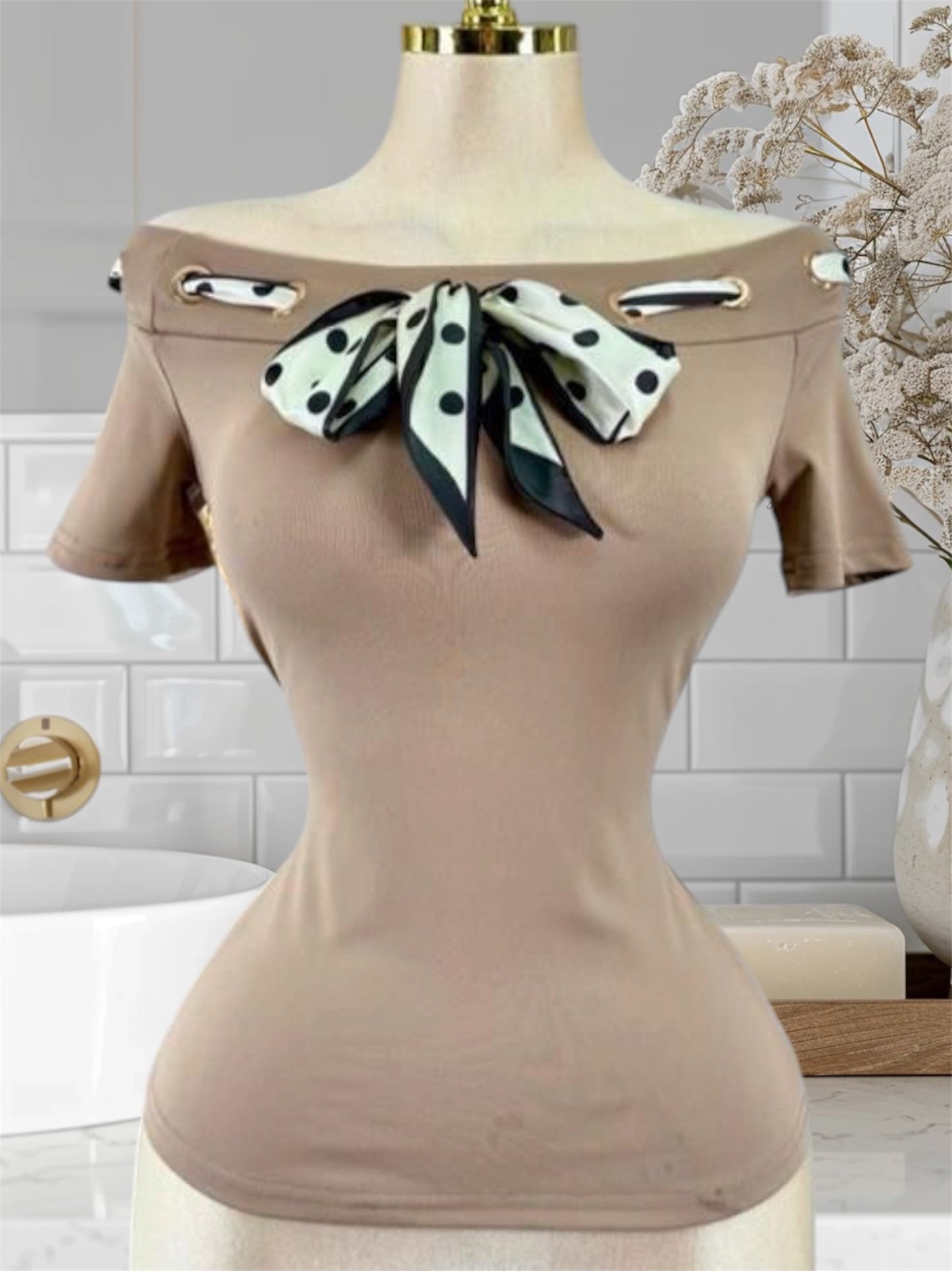 Mocha Blouse W/Scarf