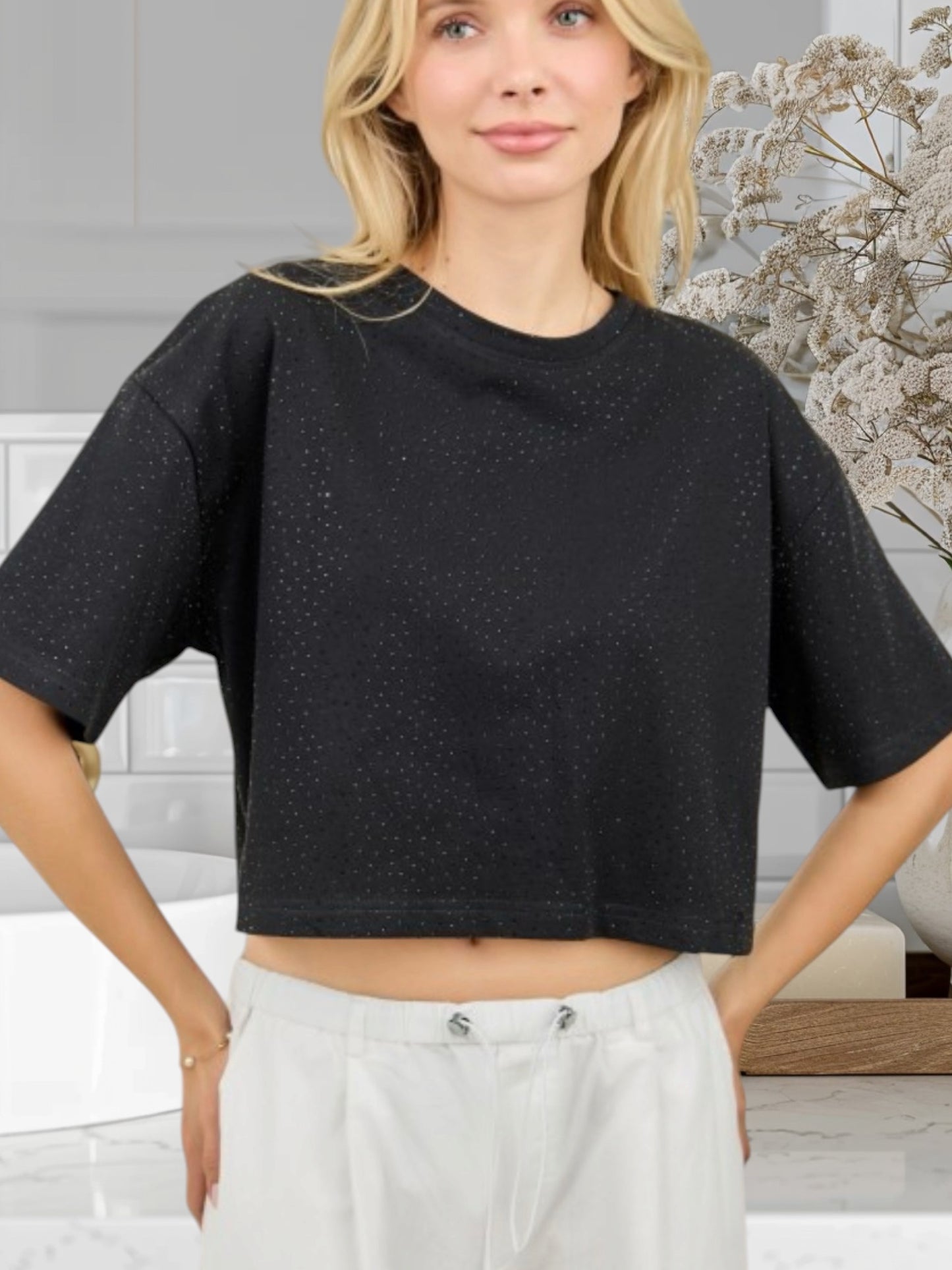 Crop Top W/Rhinestones