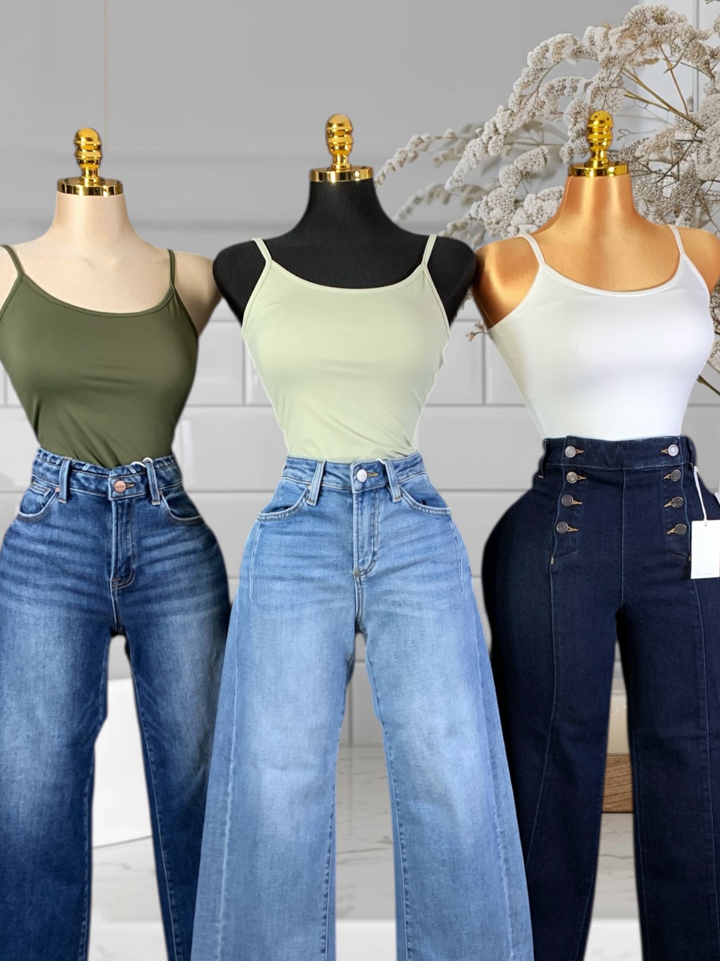 3 Basic Double Layered Tops Color White/Sage/Olivegreen