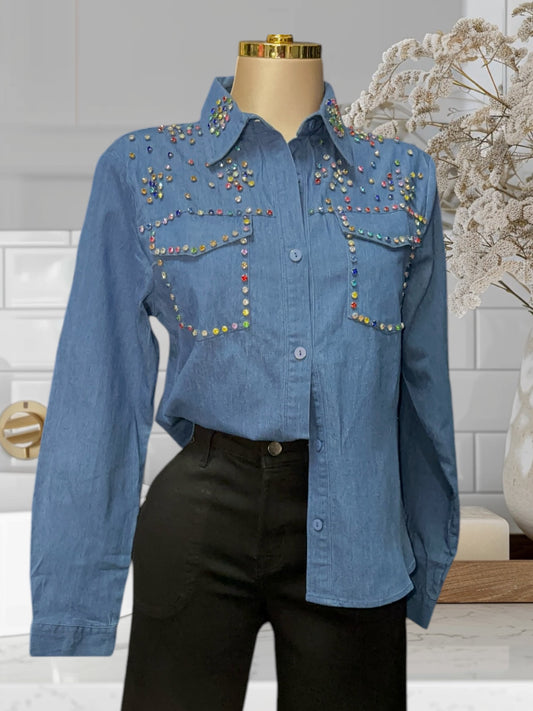 Embellished Denim Blouse