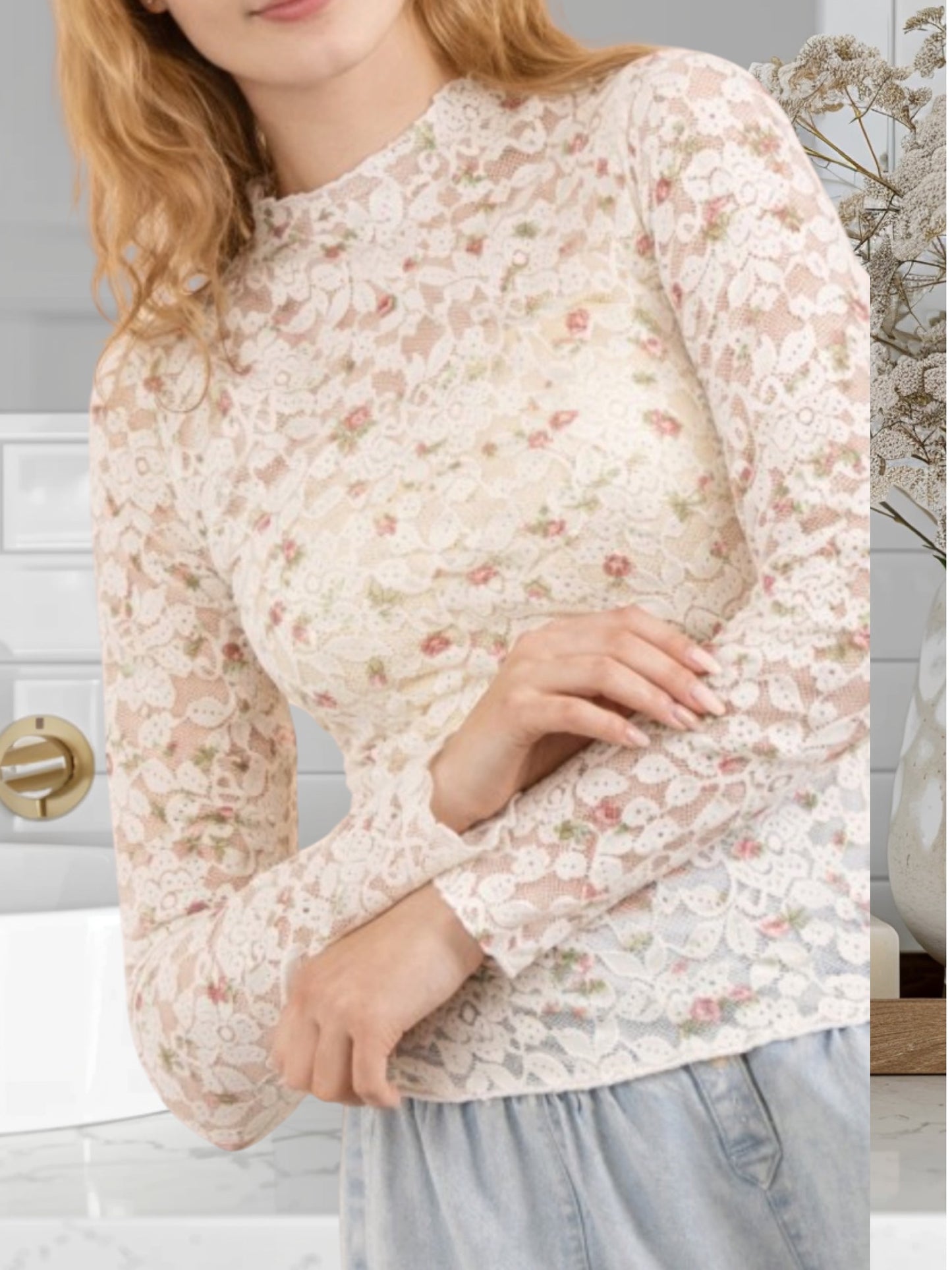 Red Rose Mesh Top