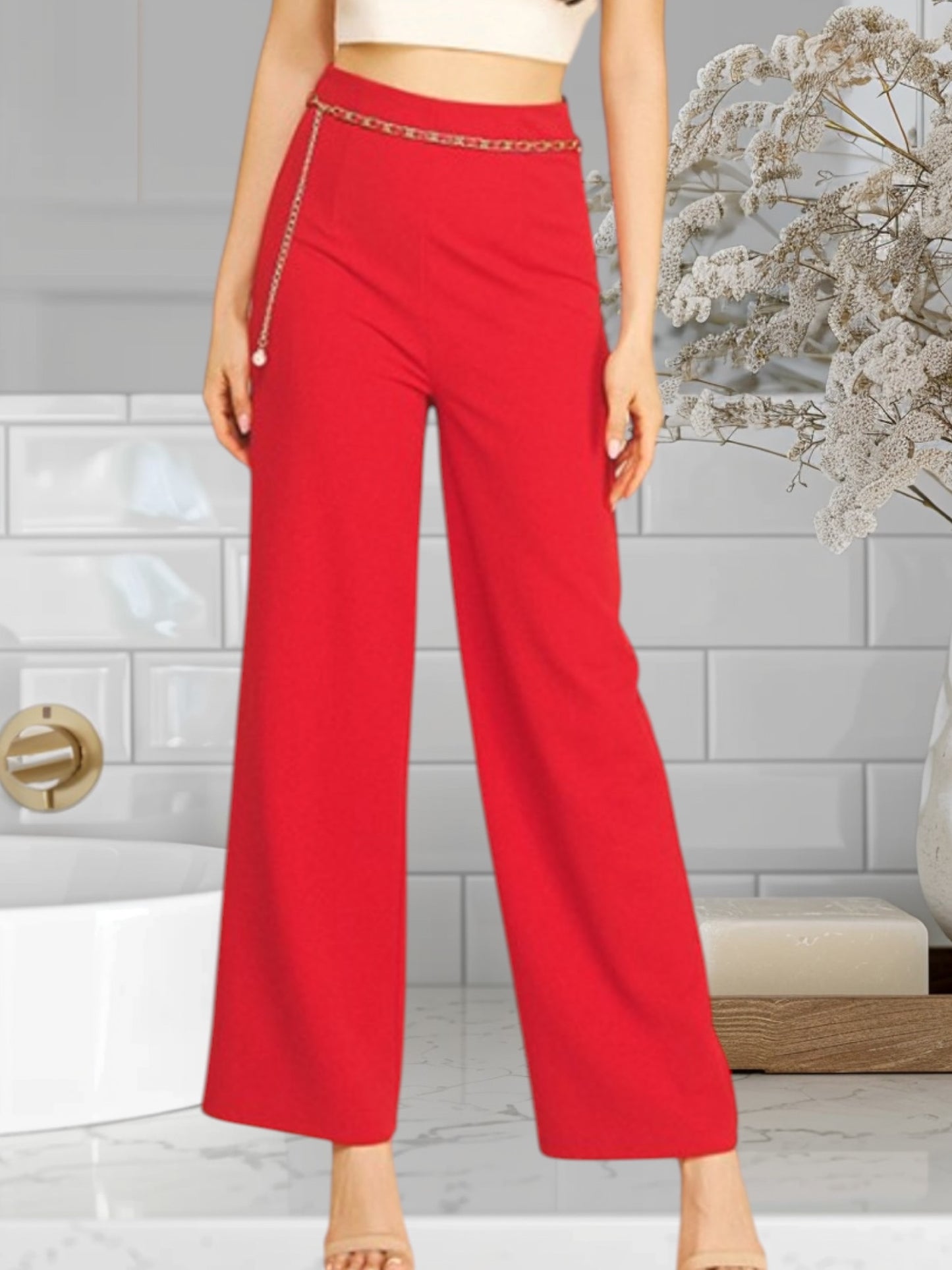 Wide Leg Pants W/Belt
