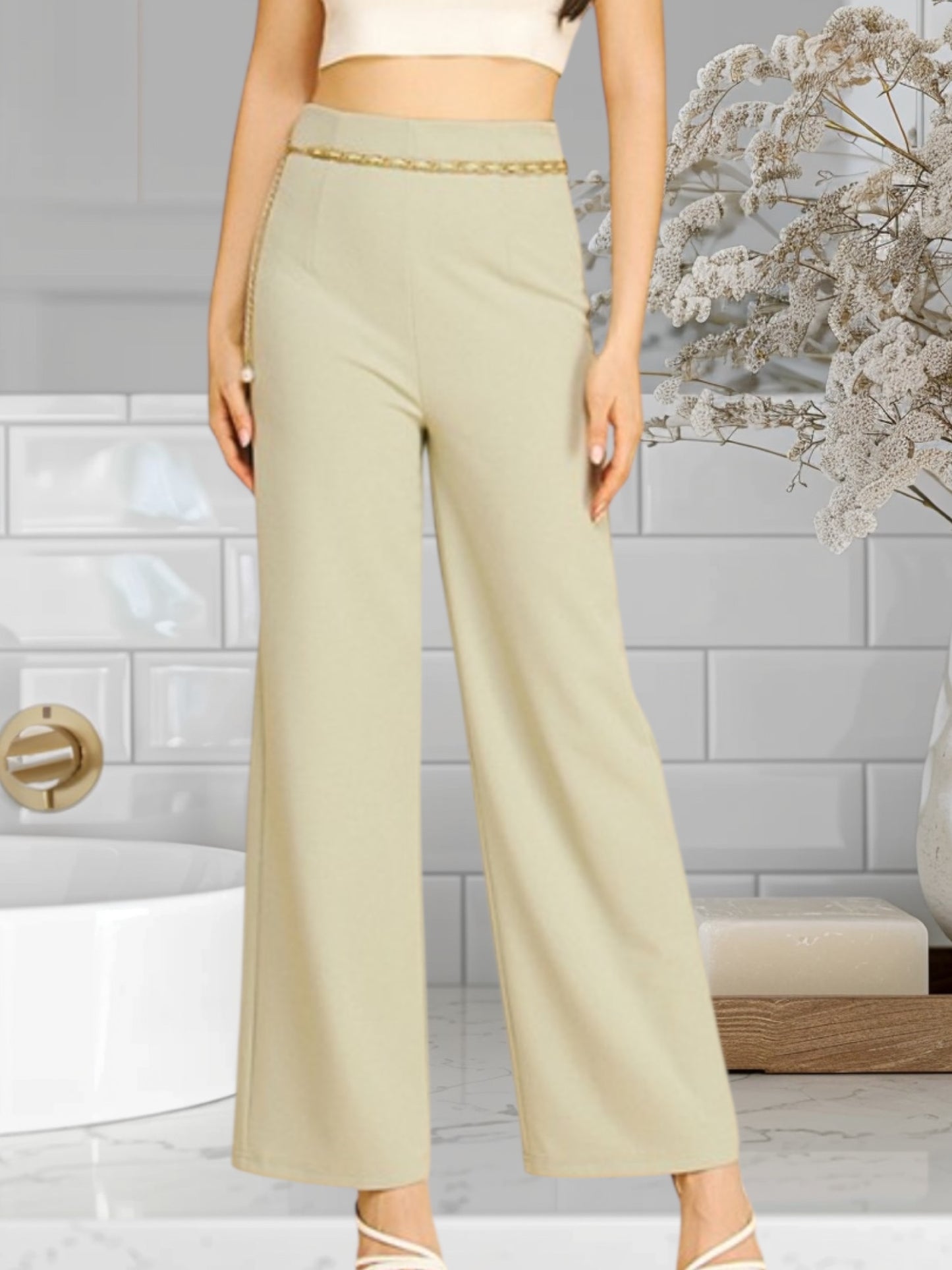 Wide Leg Pants W/Belt