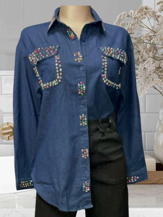 Embellished Denim Blouse
