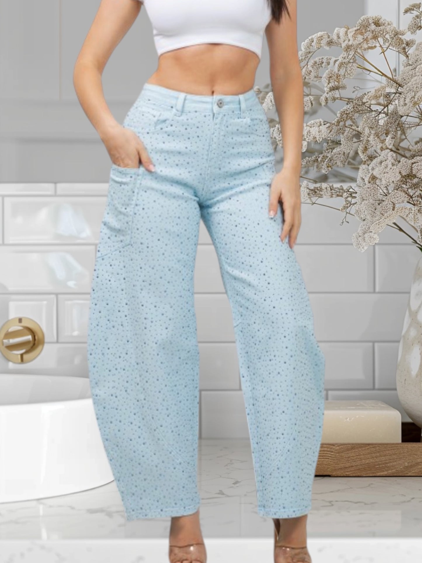 Barrel Jean with Rhinestones