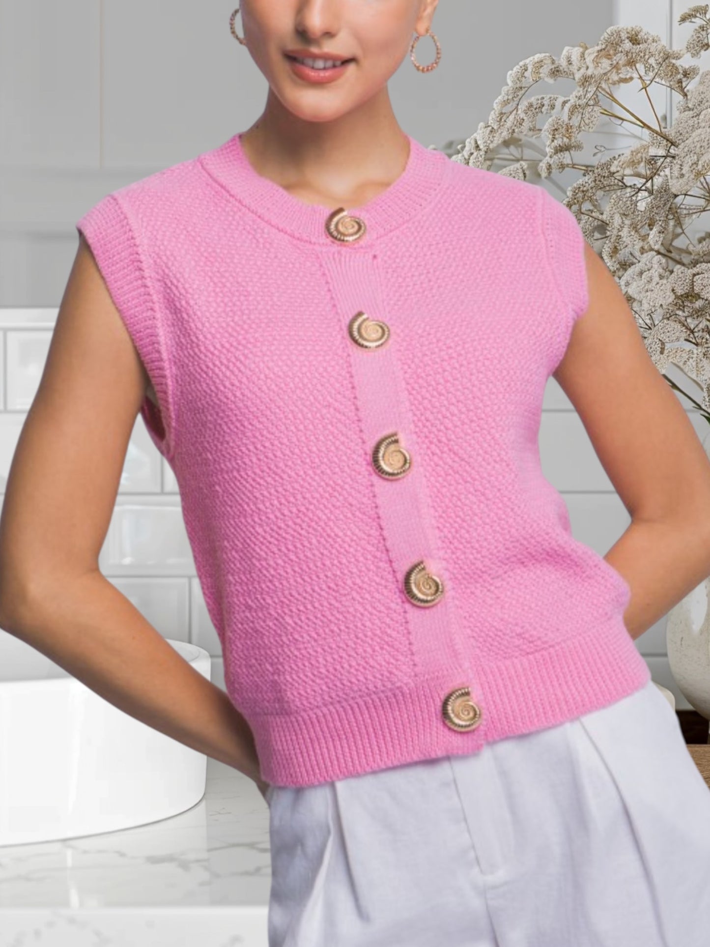 Knit Vest W/Buttons