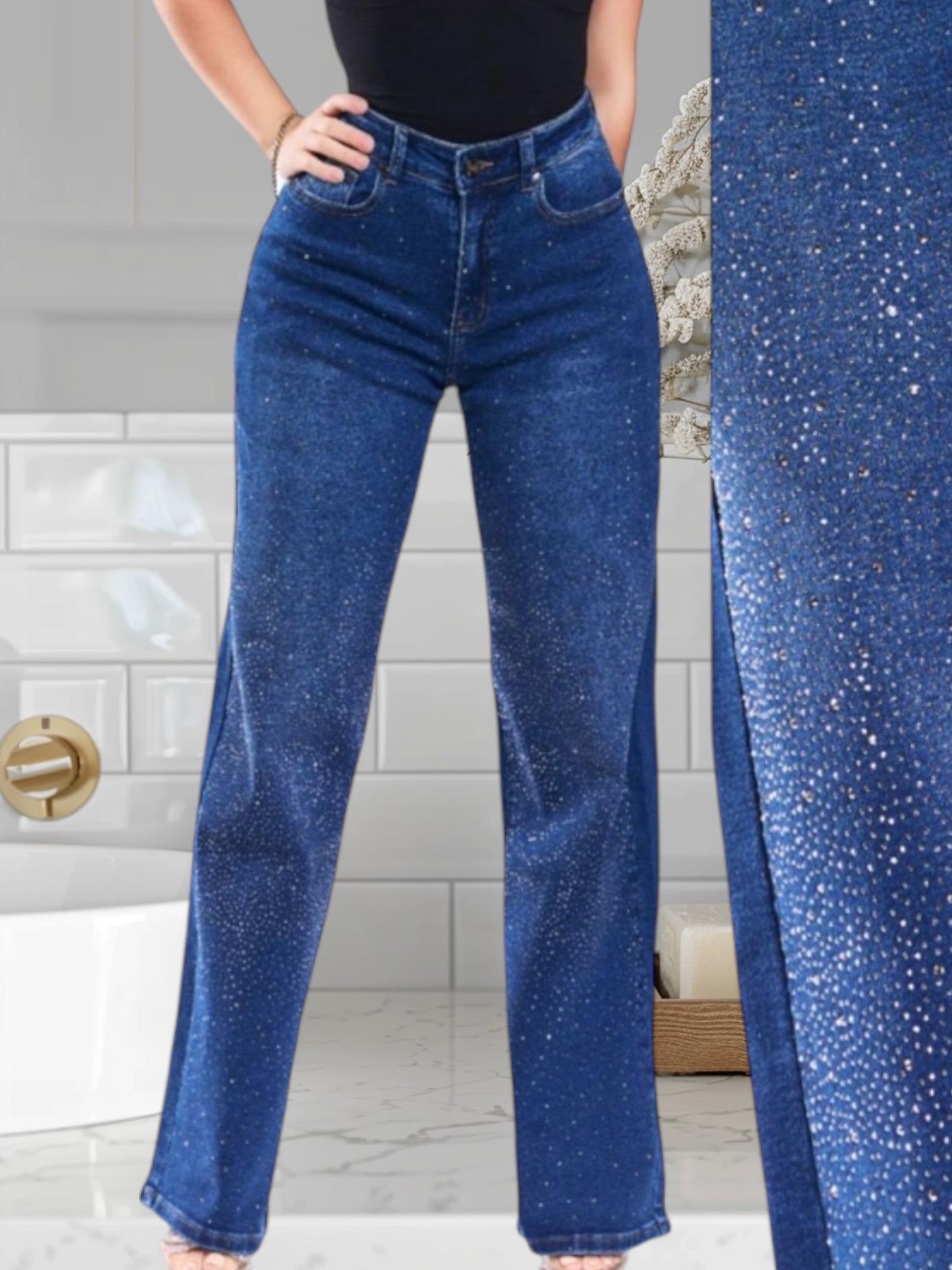 Wide Leg Jean With Rhinestones
