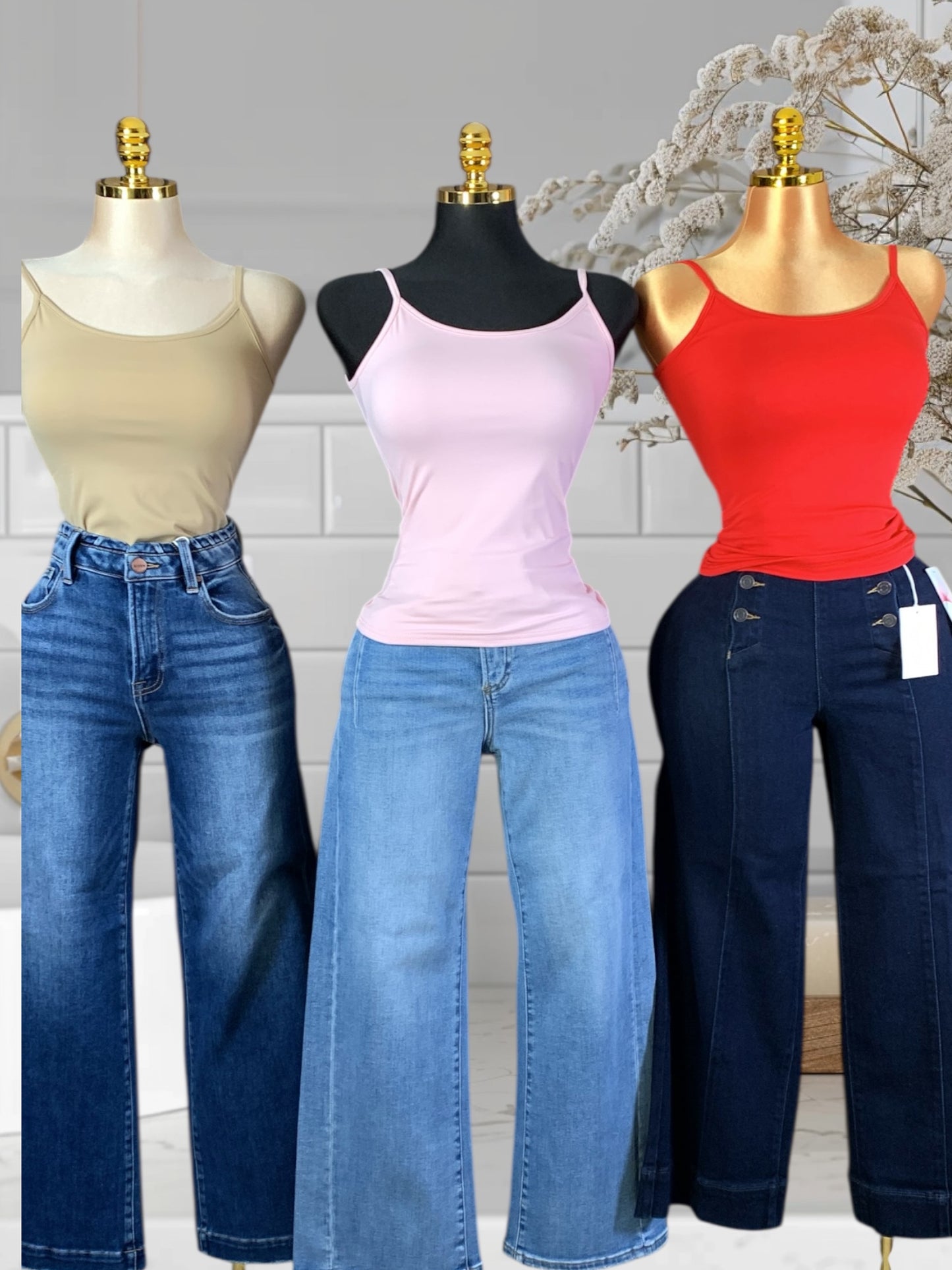 3 Basic Tops Double Layered Color Pink/Red/Khaki
