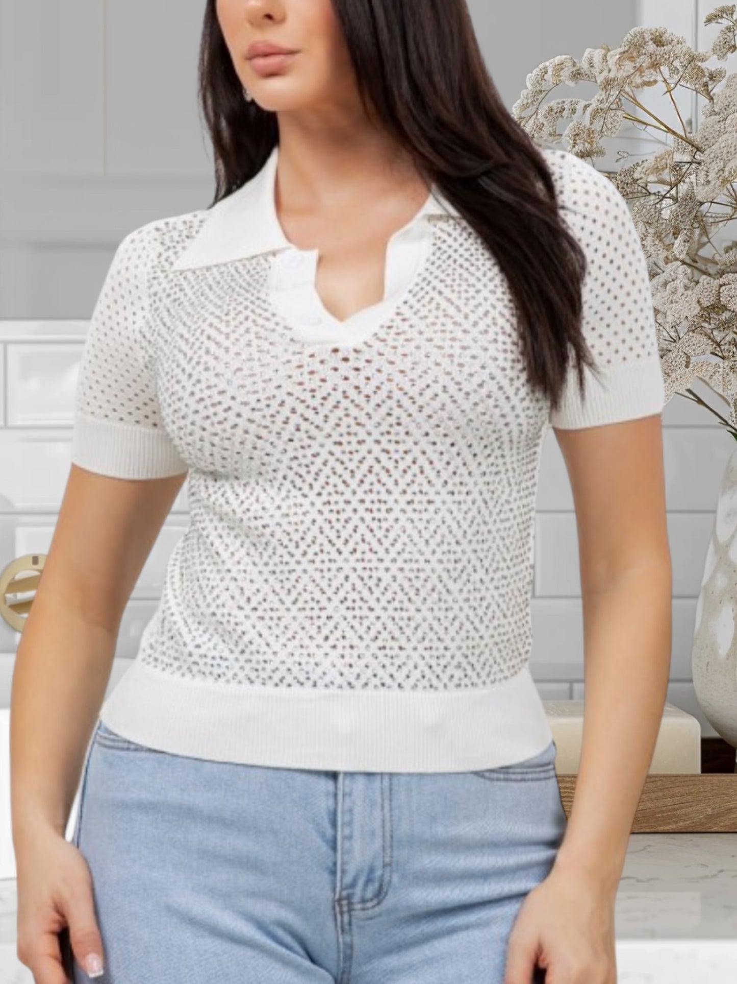 Mesh Top With Rhinestone