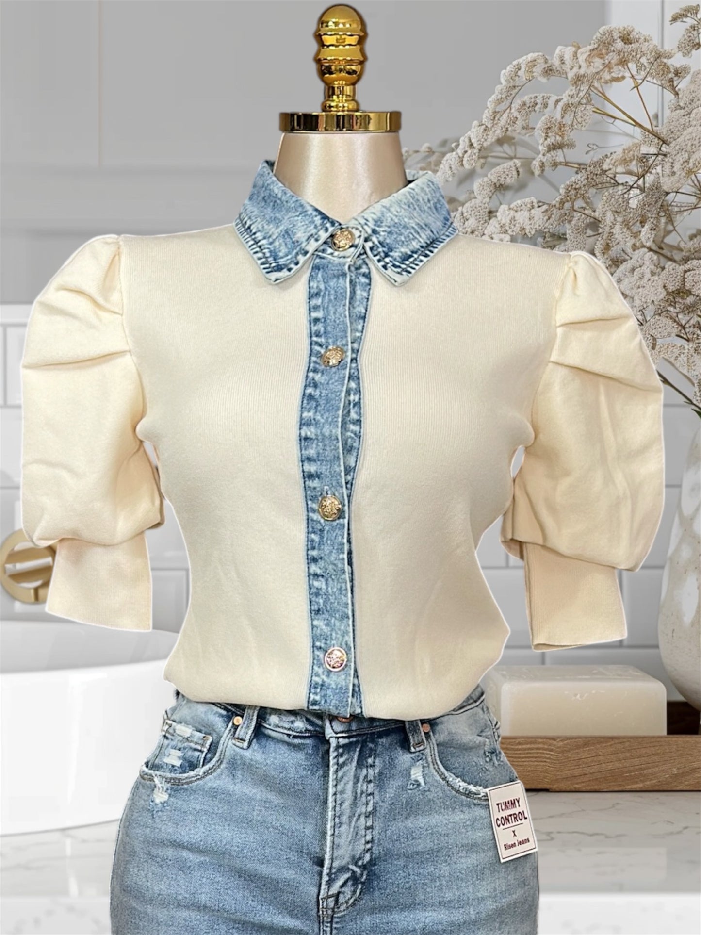 Beige Blouse W/Demin