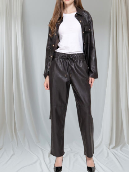 Elastic Faux Leather Pants