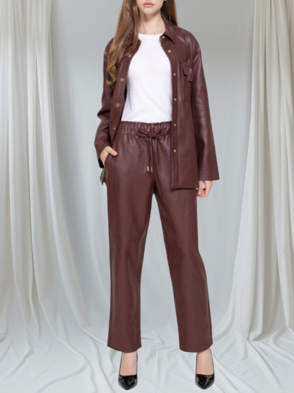Elastic Faux Leather Pants