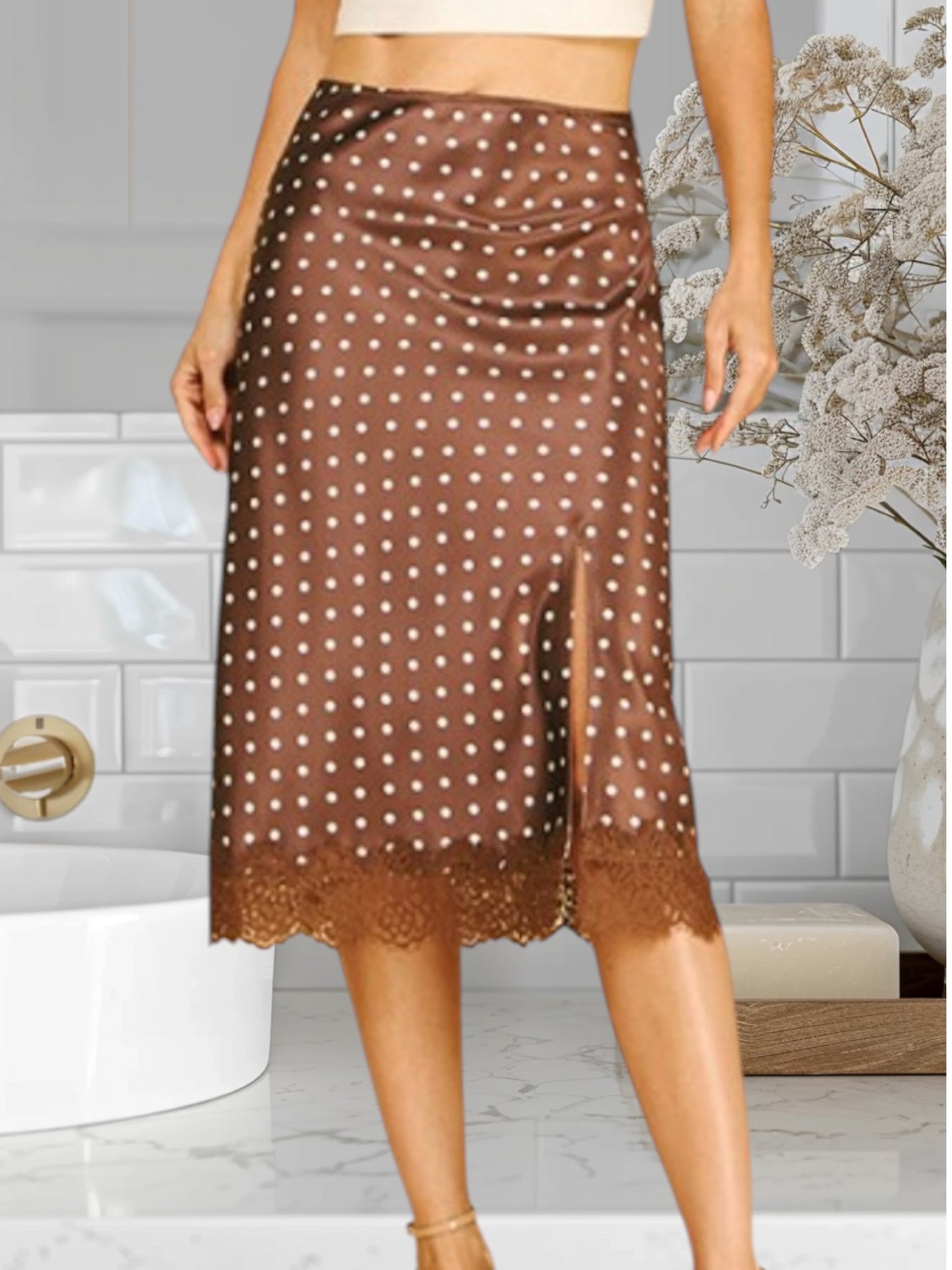 SatinPolka Dots W/Lace Skirt