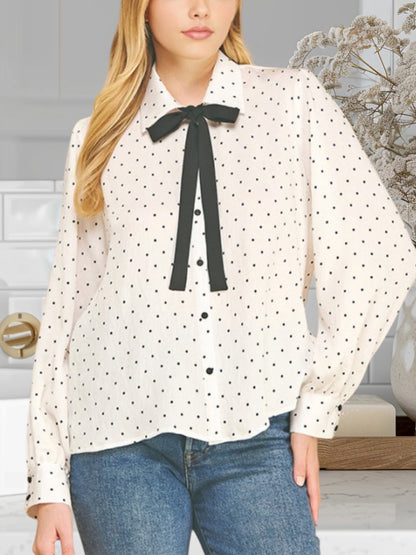 Polka Dots Blouse W/Ribbon Tie